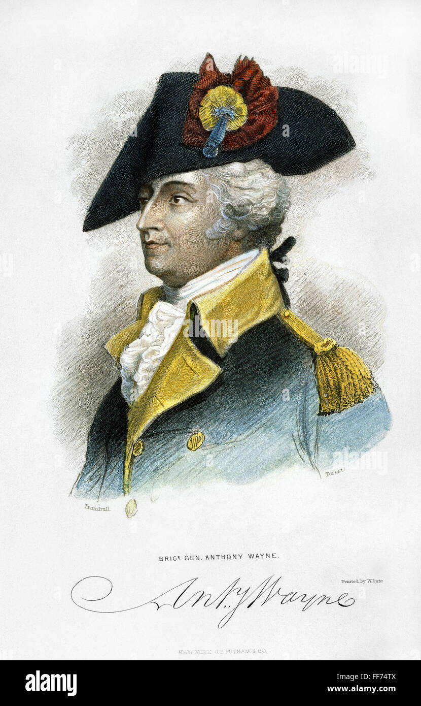 ANTHONY WAYNE (1745-1796). /NAmerican rivoluzionario officer, noto come 'Mad Anthony.' incisione imbianchini, American, secolo XIX, dopo uno schizzo di John Trumbull. Foto Stock