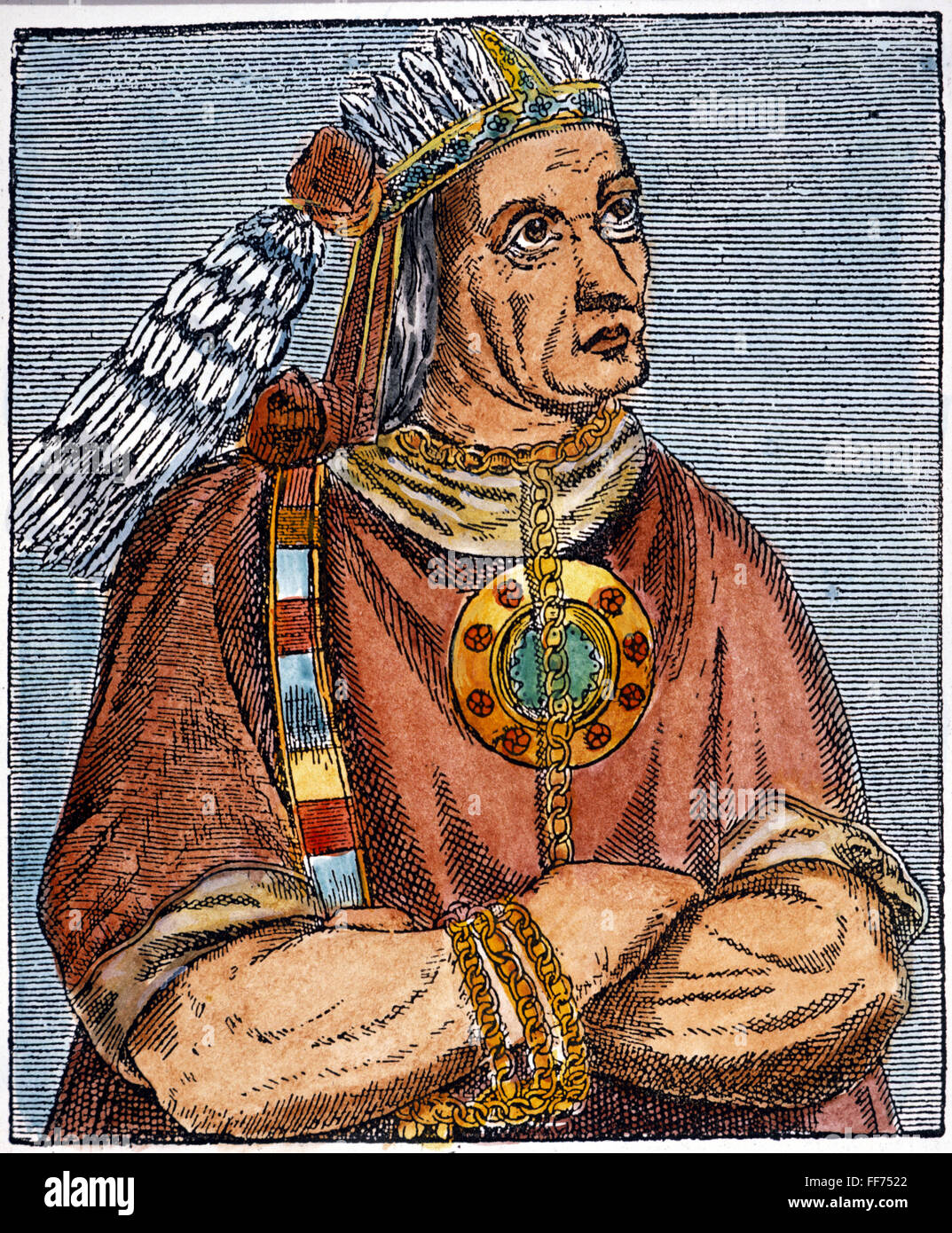 ATAHUALPA (1500?-1533)./nil ultimo Inca re del Perù. Incisione, francese, 1584. Foto Stock