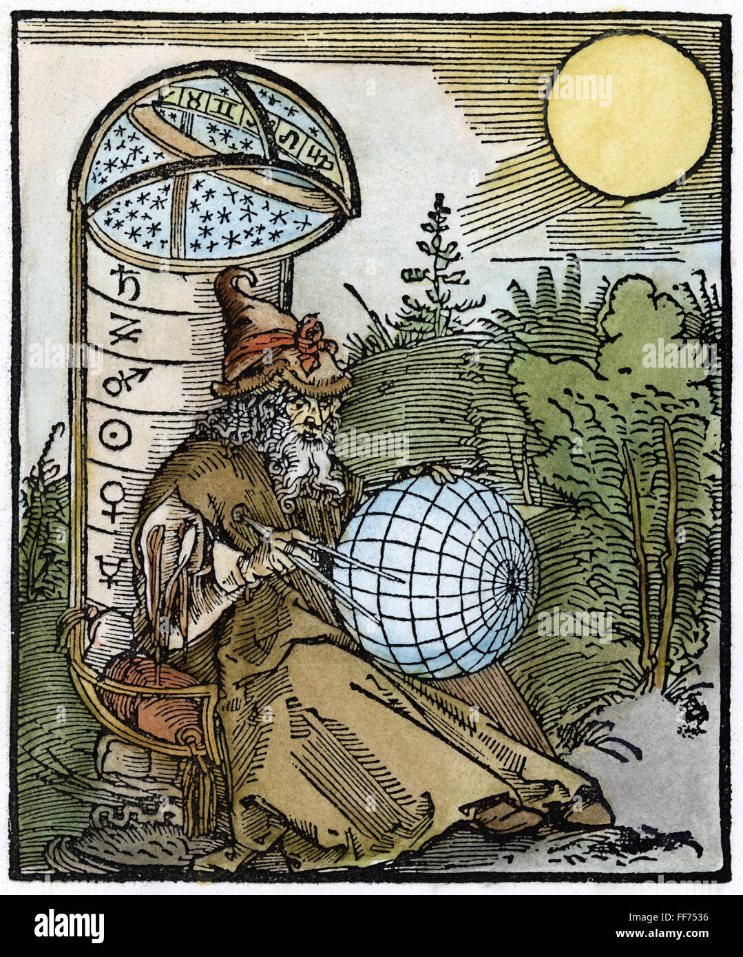 Astronomo, 1504. /Nil astronomo arabo, Messahalah. Silografia di Albrecht Durer dal titolo pagina per Messahalah's 'De scientia motus orbis', Norimberga, 1504. Foto Stock