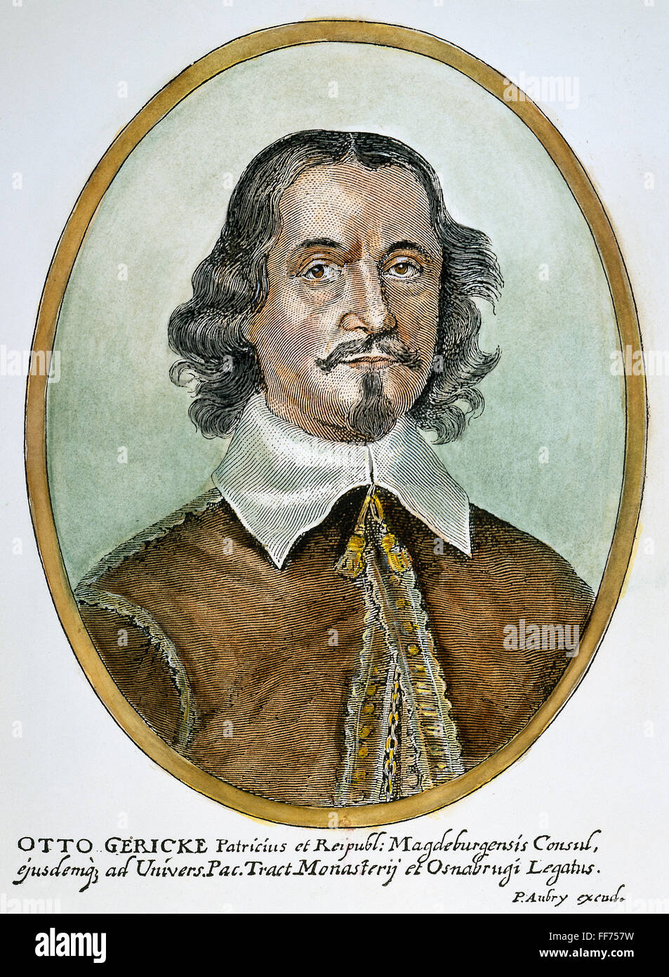 OTTO von Guericke /n(1602-1686). Fisico tedesco. Colorata, incisione del XVII secolo. Foto Stock