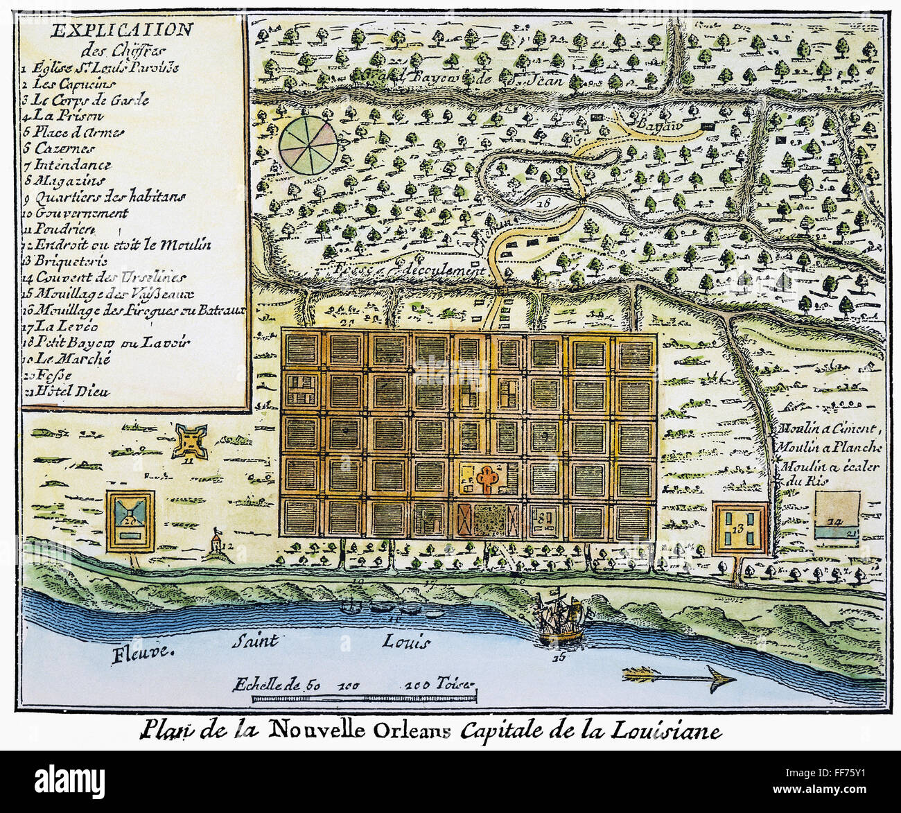 NEW ORLEANS, 1718-20. /Nil piano di New Orleans, Louisiana, come è apparso evidente nel 1718-20: francese incisione, 1753. Foto Stock
