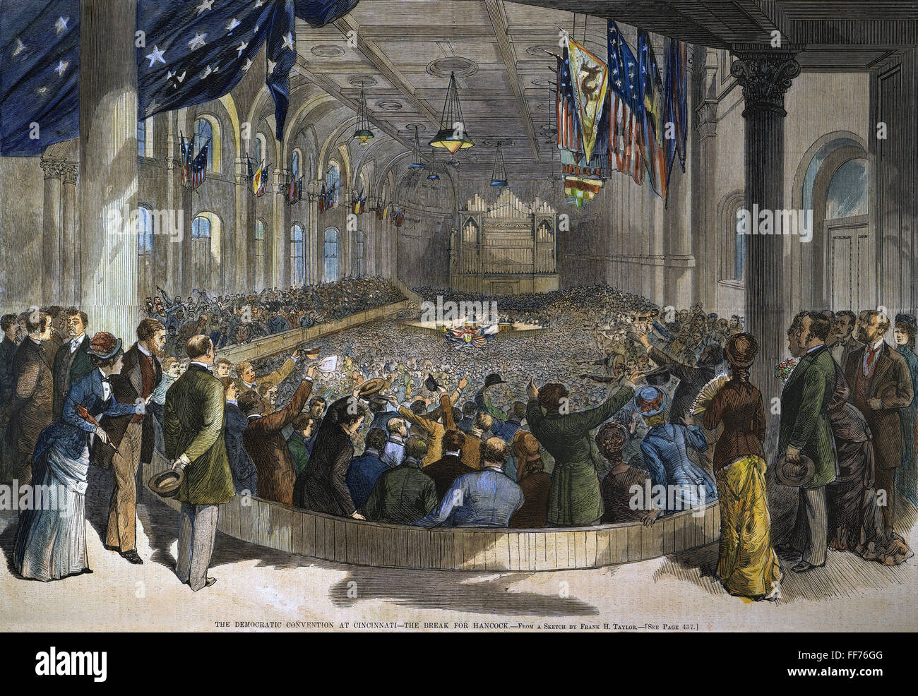 Campagna Presidenziale, 1880. /Nil Convenzione Nazionale Democratica del 1880 a Cincinnati: colorati incisione contemporanea. Foto Stock
