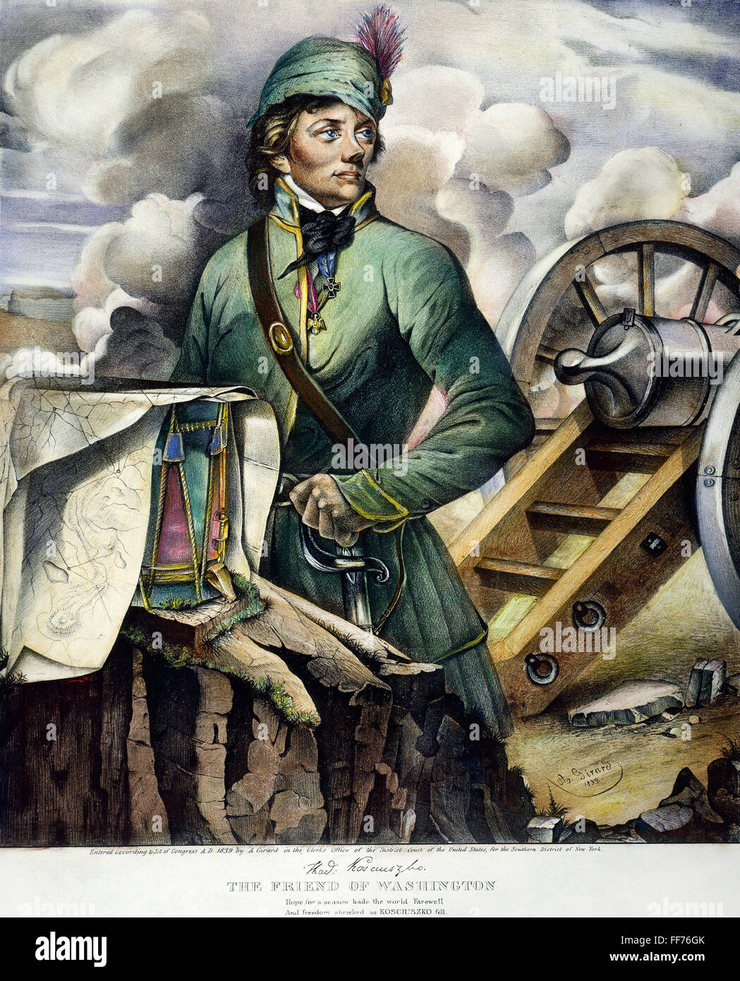 THADDEUS KOSCIUSKO /n(1746-1817). Patriota polacco che hanno combattuto con i coloni durante la Rivoluzione Americana. Litografia, 1839, da A. Girard. Foto Stock