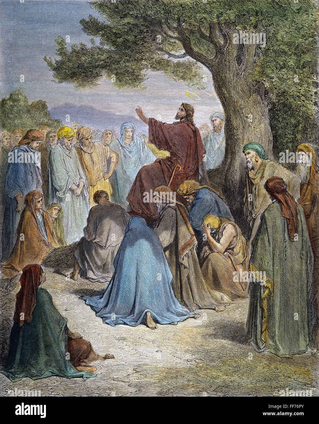 DOR╔: la predicazione di Gesù. /NJesus predicazione alla moltitudine (Luca 12:23,31). Incisione su legno dopo Gustave DorΘ. Foto Stock