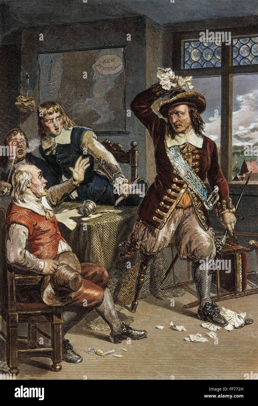 GOV. PETER STUYVESANT. /NDestroying British citazione per il riscatto di nuovo in Olanda nel 1664. Incisione colorata, xix secolo. Foto Stock