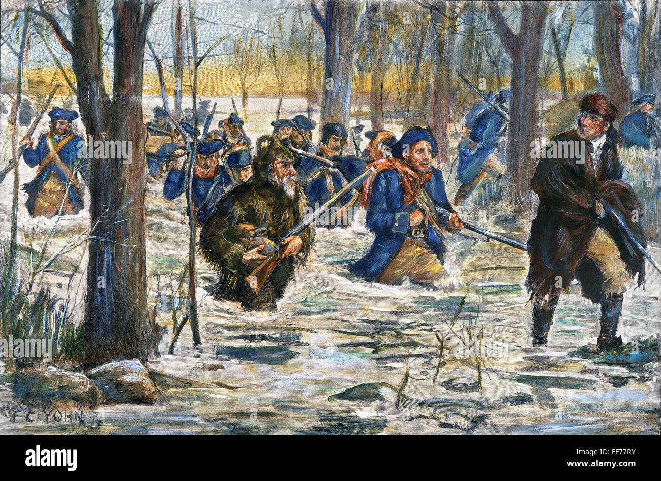 VINCENNES: marzo 1779. /NGeorge Rogers Clark uomini marciando a Vincennes, febbraio 1779. Incisione riga dopo Federico C. Yohn (1875-1933). Foto Stock
