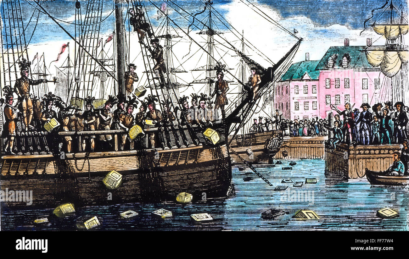 Il Boston Tea Party, 1773. /Nil Boston Tea Party, 16 dicembre 1773. Incisione su legno, c1850. Foto Stock
