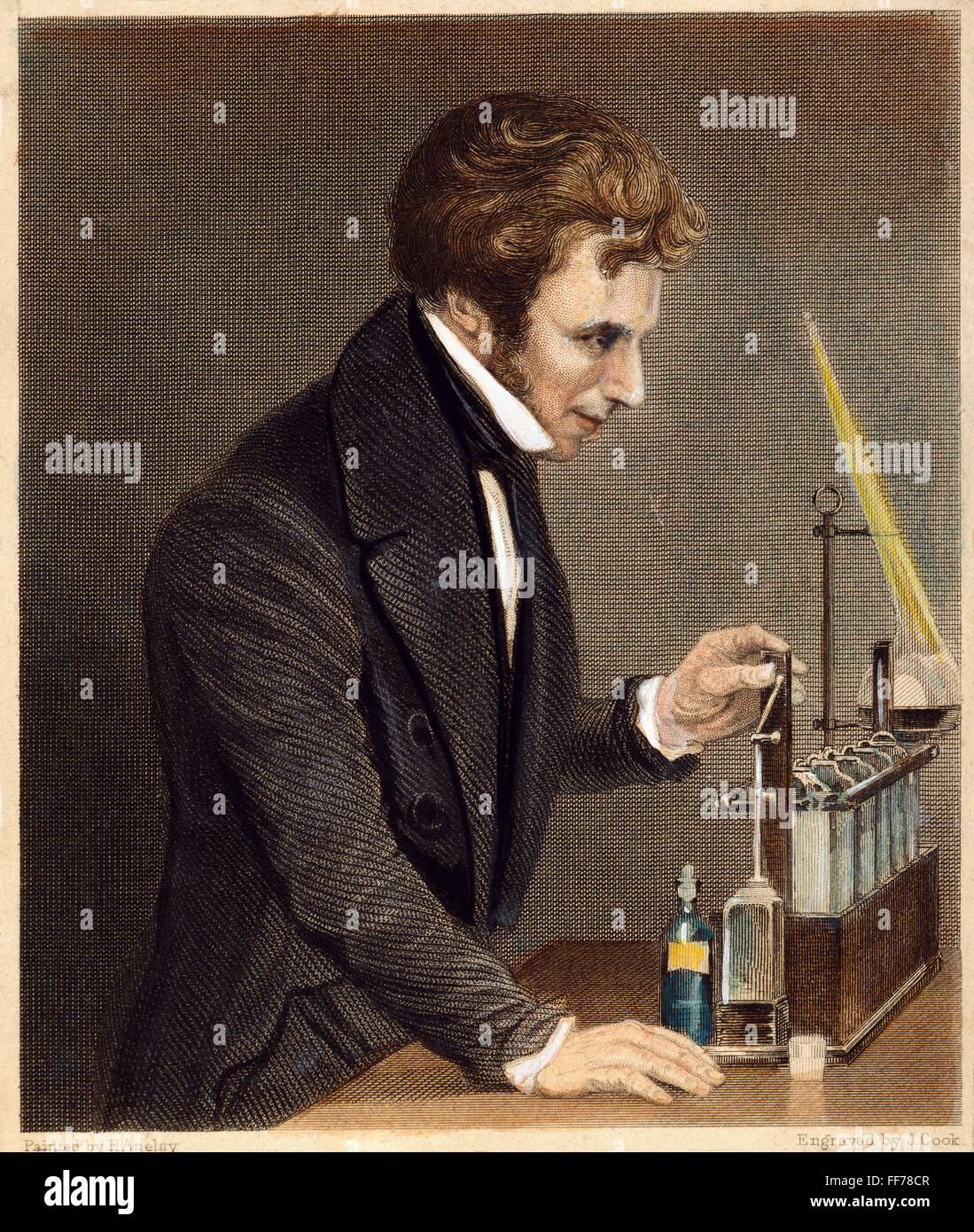 MICHAEL Faraday (1791-1867). /NEnglish chimico e fisico inglese: incisione in acciaio, 1845. Foto Stock
