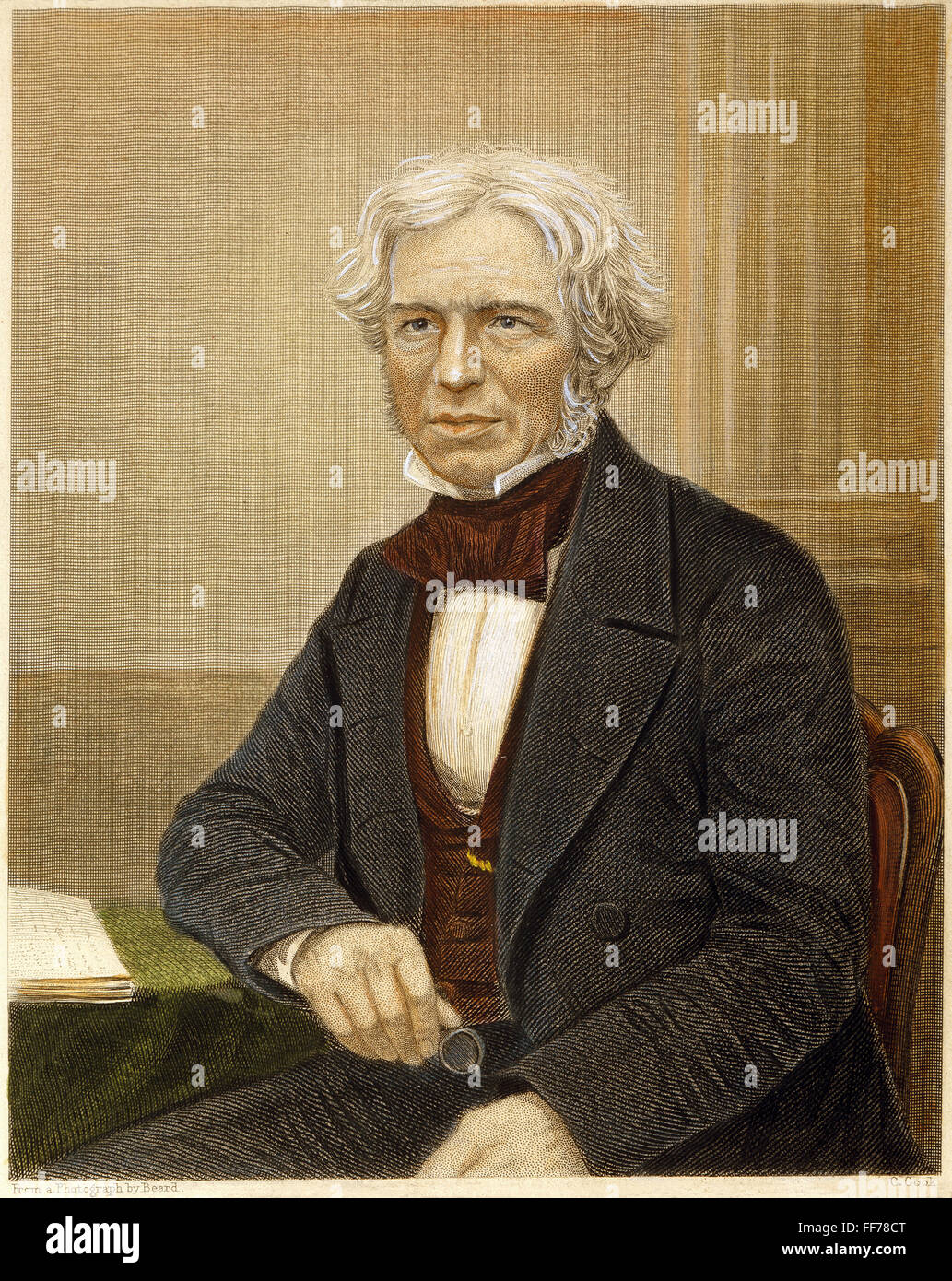 MICHAEL FARADAY /n(1791-1867). Chimico e fisico inglese. Inglese incisione colorate, xix secolo. Foto Stock