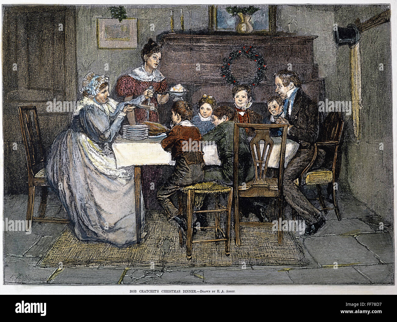 CHRISTMAS CAROL. /N'Bob Cratchit la cena di Natale." Dopo un disegno da Edwin Austin Abbey per Charles Dickens' "A Christmas Carol". Foto Stock