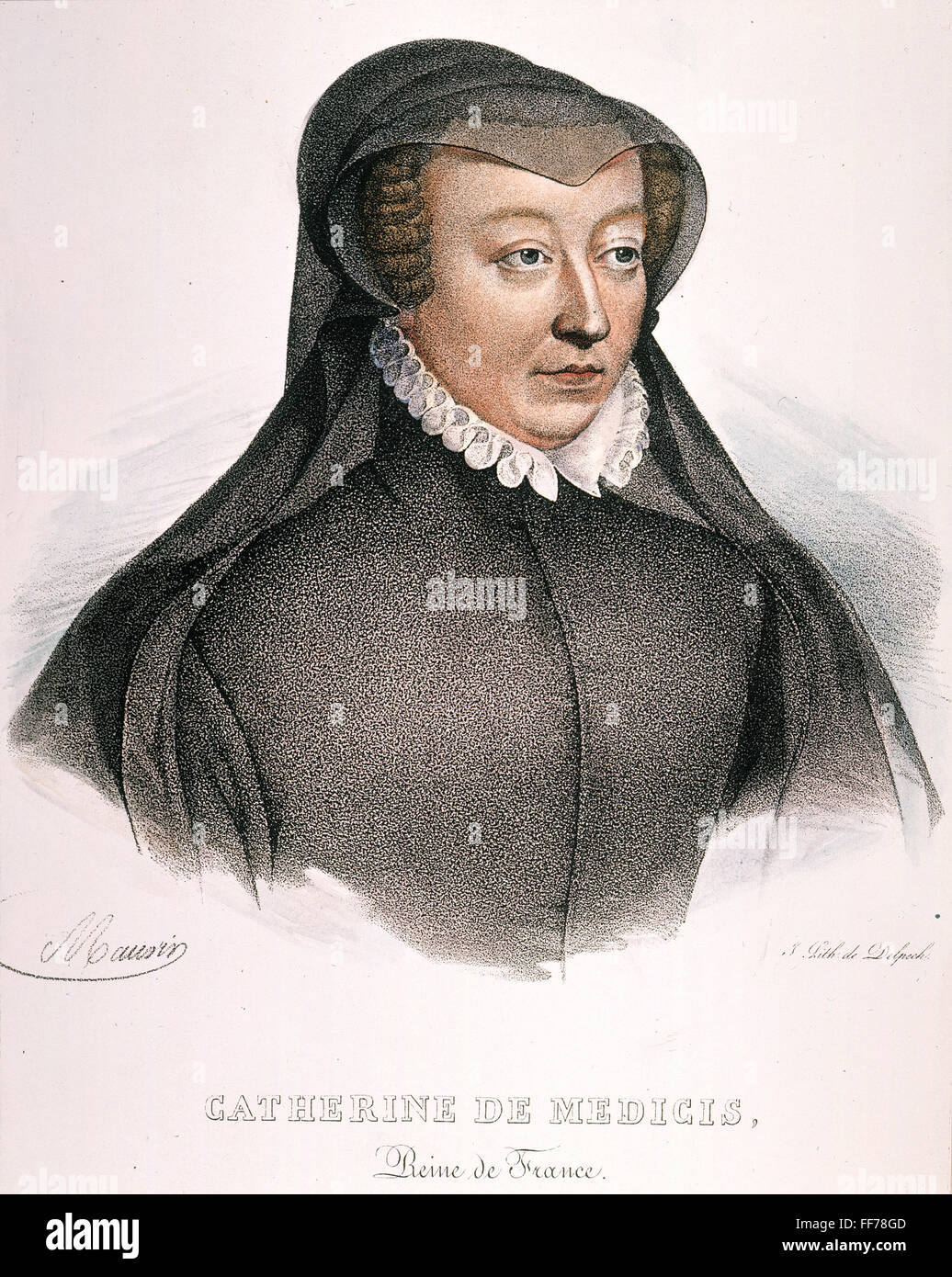 CATHERINE DE MEDICIS /n(1519-1589). Regina di Francia, 1547-1559. Litografia francese del XIX secolo. Foto Stock