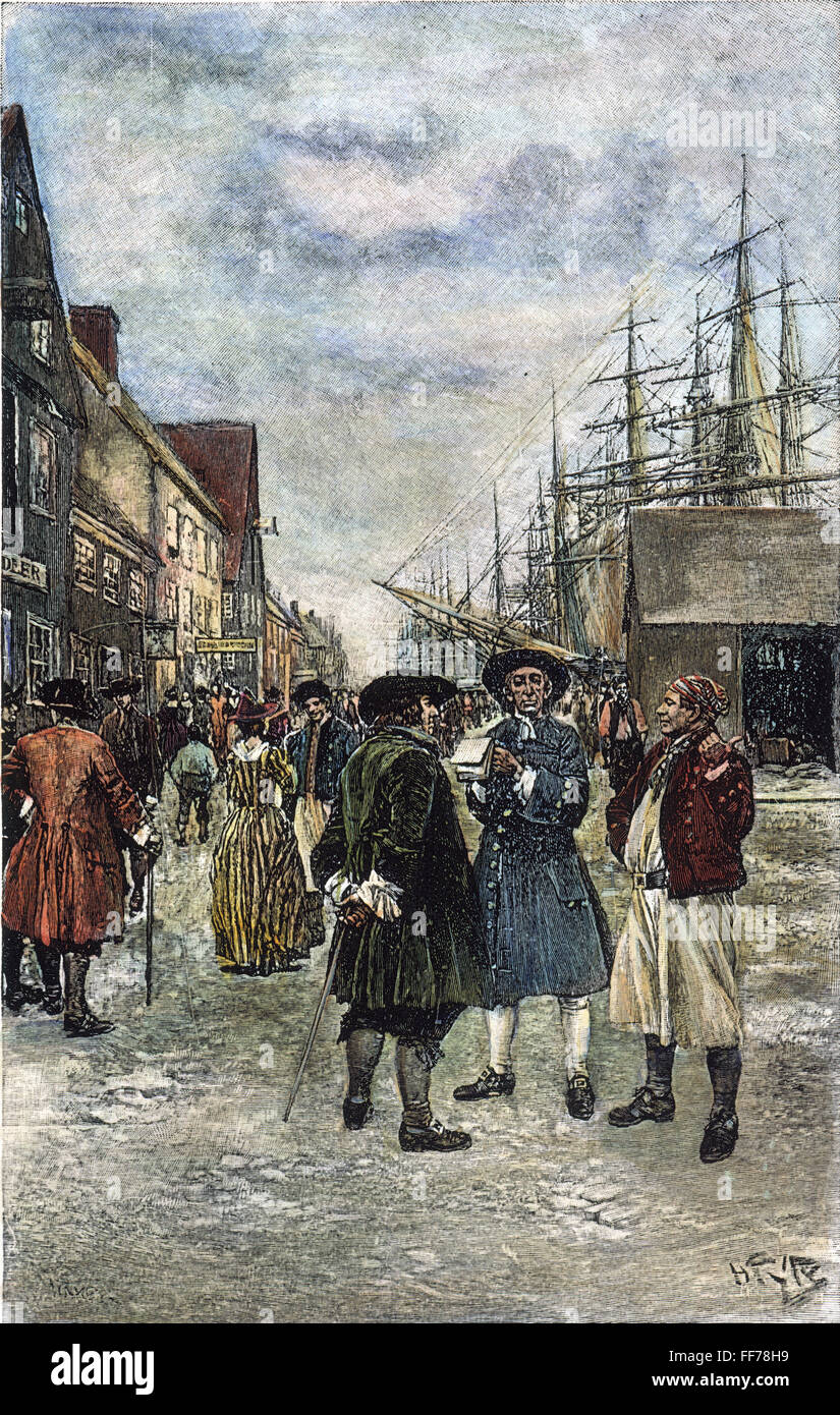 NEW YORK, XVIII secolo. /NAlong il lungomare in old New York. Illustrazione dopo Howard Pyle. Foto Stock