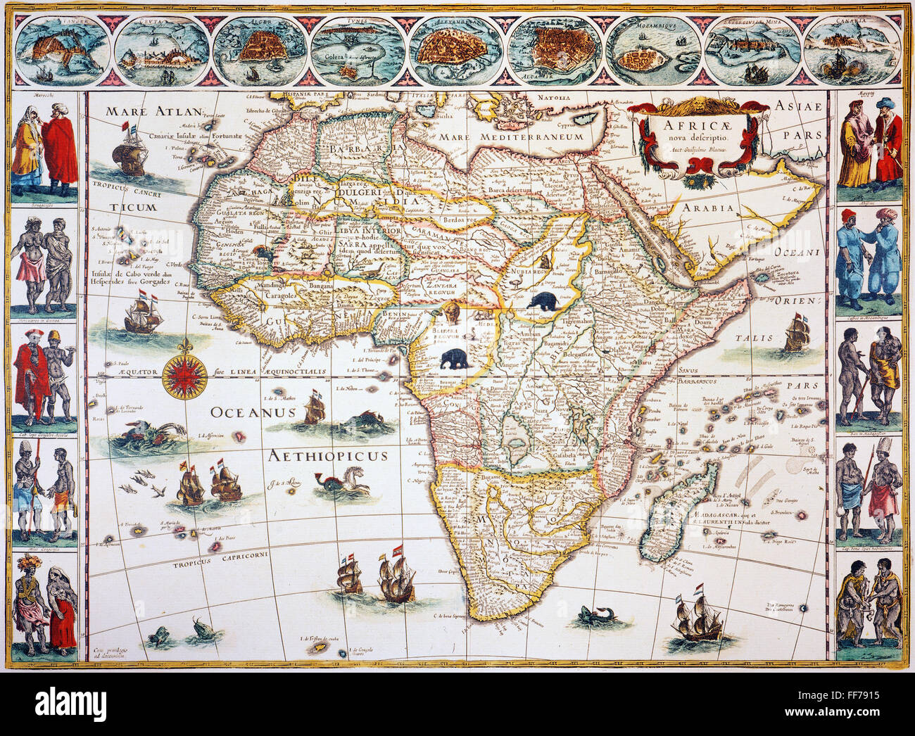 Mappa di Africa, 1630. /NWillem Blaeu ornamentali della mappa di Africa appena descritto. Foto Stock