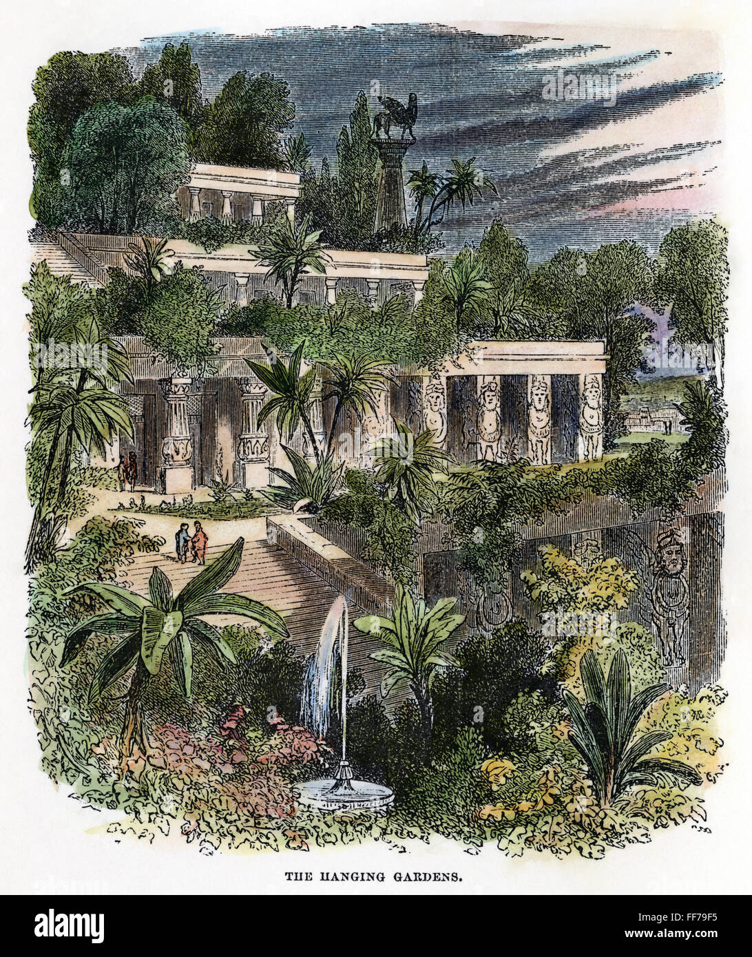 Babilonia: giardini pensili. /NWood incisione delle antiche meraviglie del XIX secolo. Foto Stock