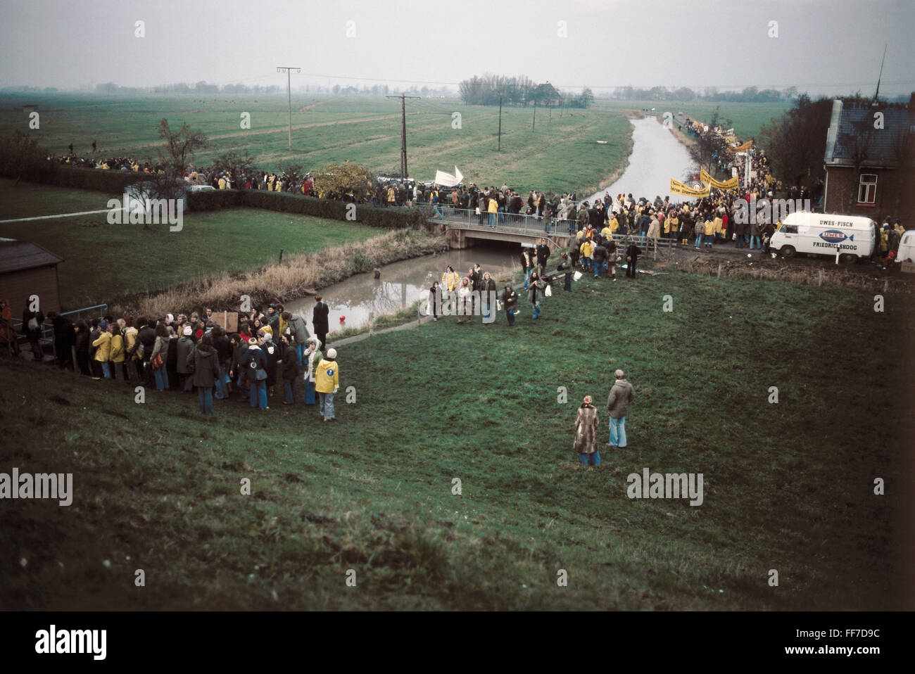 Geografia / viaggio, Germania, politica, dimostrazione, attivista anti-nucleare a Brokdorf, contro la costruzione della centrale nucleare Brokdorf, circa 1980, diritti aggiuntivi-clearences-non disponibile Foto Stock