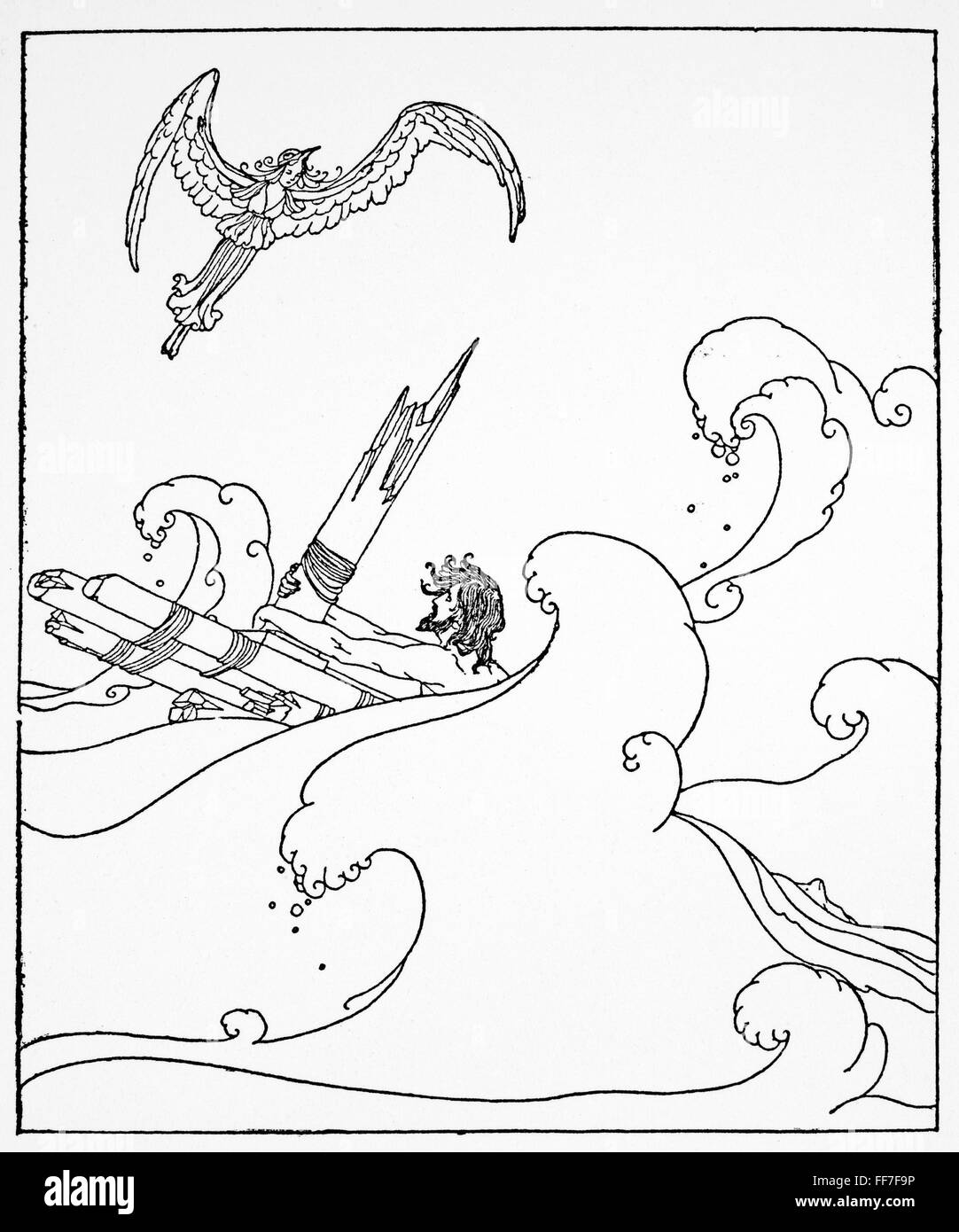 HOMER: L'Odissea. /NOdysseus naufraghi. Disegno, c1918, da Willy Pogany. Foto Stock