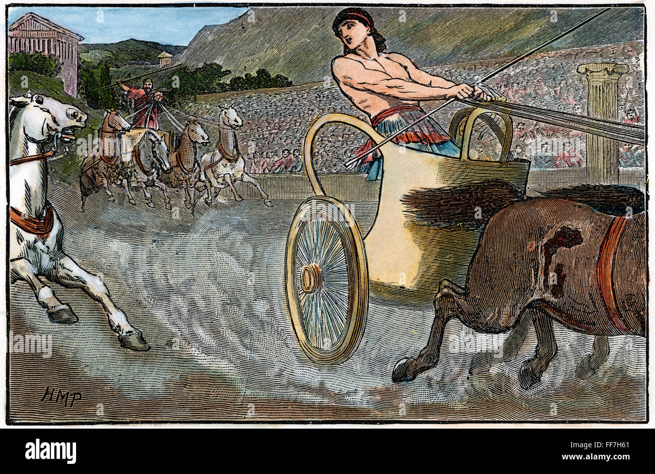 Giochi olimpici antichi. /N'Clisthenes nei Giochi Olimpici." Un xix secolo incisione su legno che illustra i giochi di antichità greca. Foto Stock