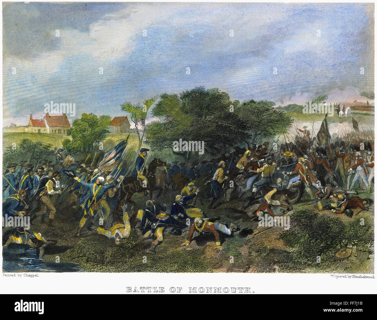 Battaglia di MONMOUTH, 1778. /Nil Battaglia di Monmouth, New Jersey, il 28 giugno 1778. Incisione in acciaio, americano, 1859, dopo un dipinto di Alonzo Chappel. Foto Stock