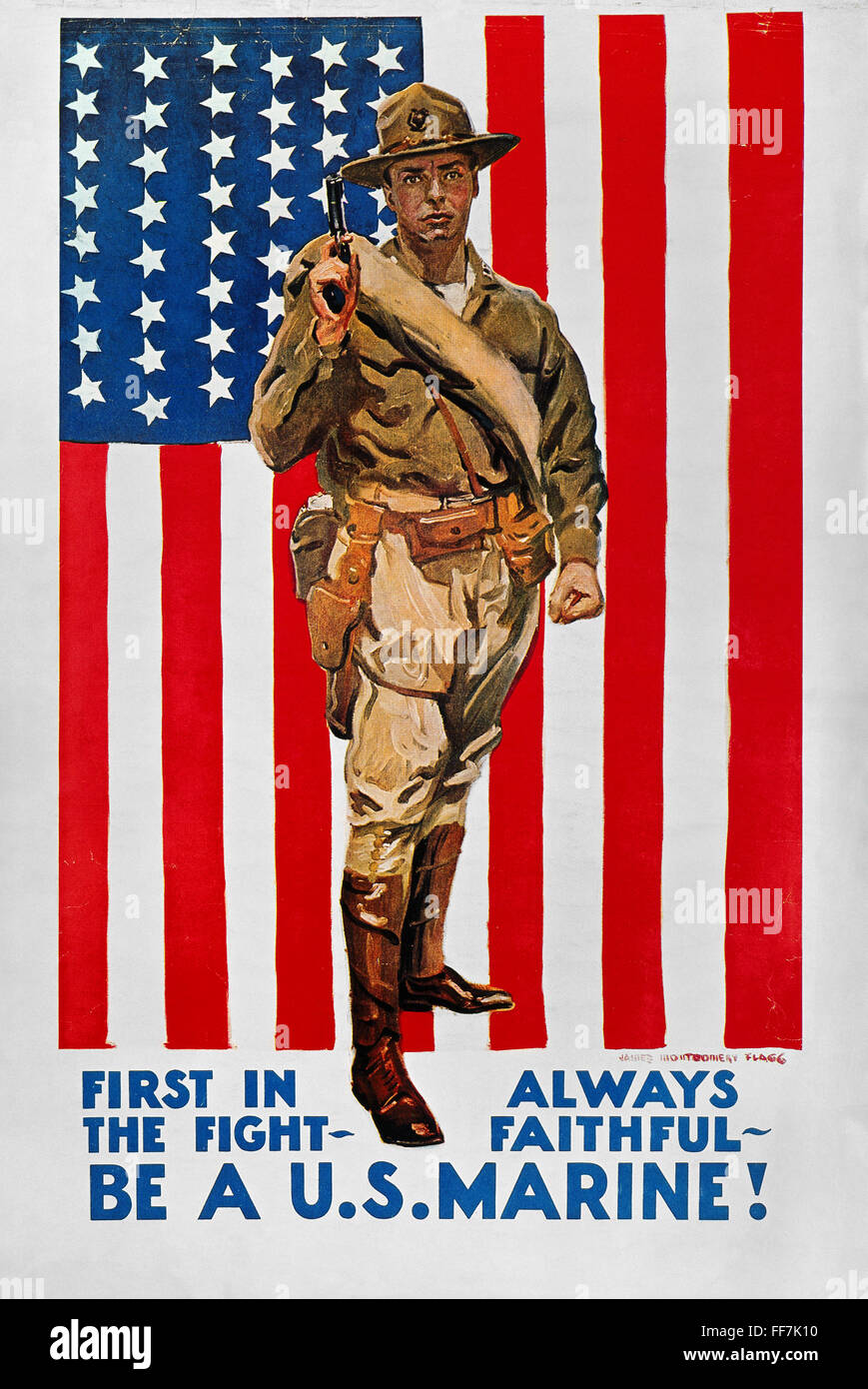 La prima guerra mondiale: U.S. MARINES. /N'prima nella lotta.' americana la guerra mondiale I Marine Corps recruiting poster, c1918, da James Montgomery Flagg. Foto Stock