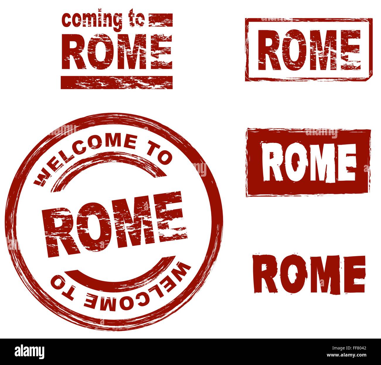 Set di inchiostro stilizzata timbri che mostra la città di Roma Illustrazione Vettoriale