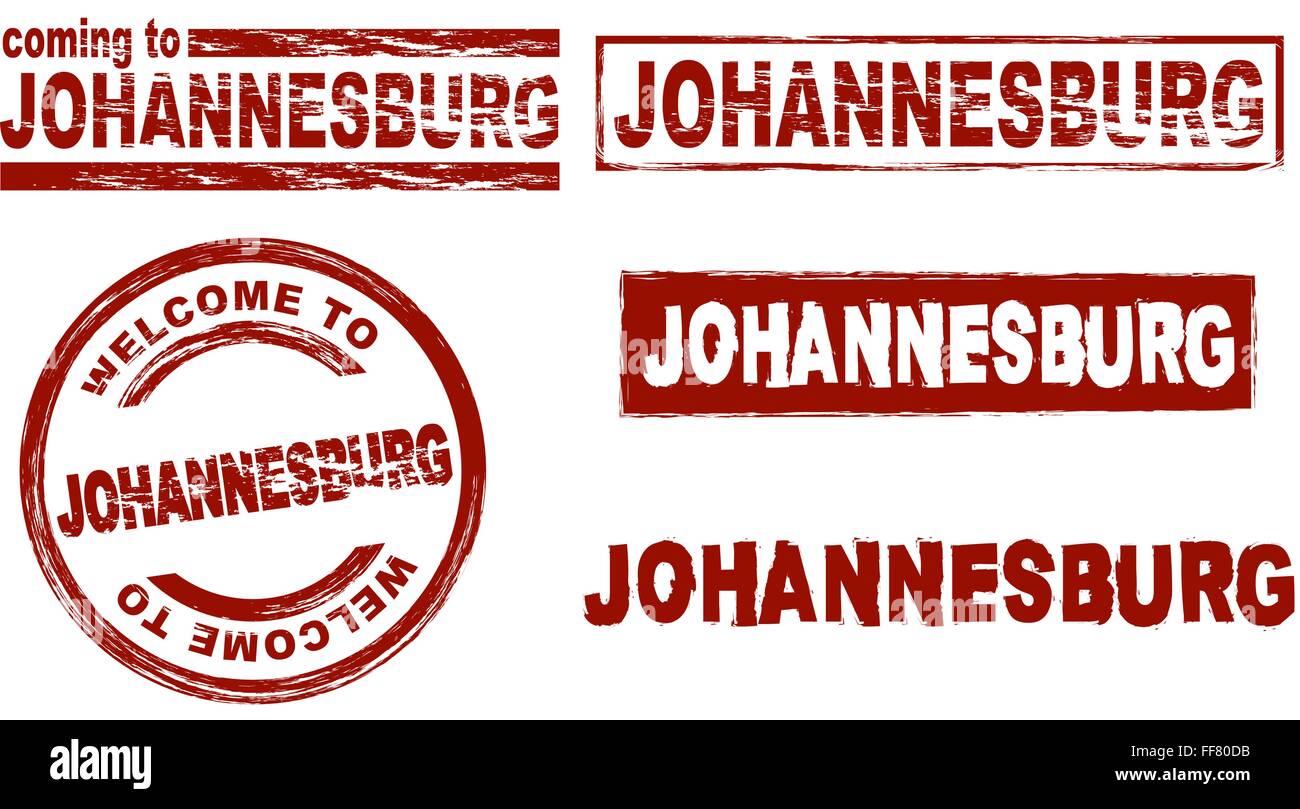 Set di inchiostro stilizzata timbri che mostra la città di Johannesburg Illustrazione Vettoriale