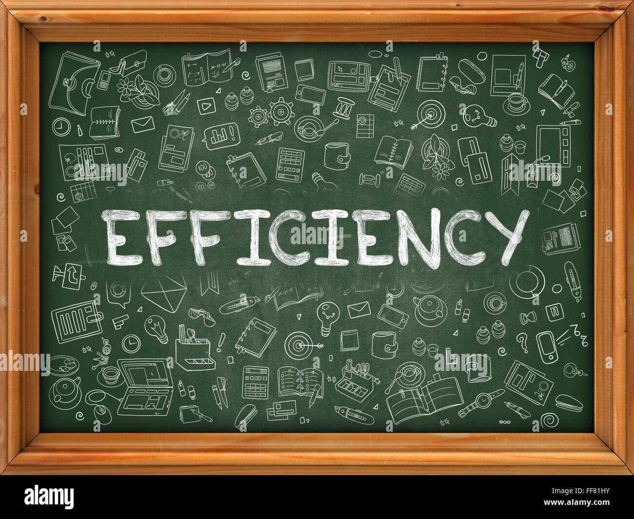 Il concetto di efficienza. Doodle icone sulla lavagna. Foto Stock