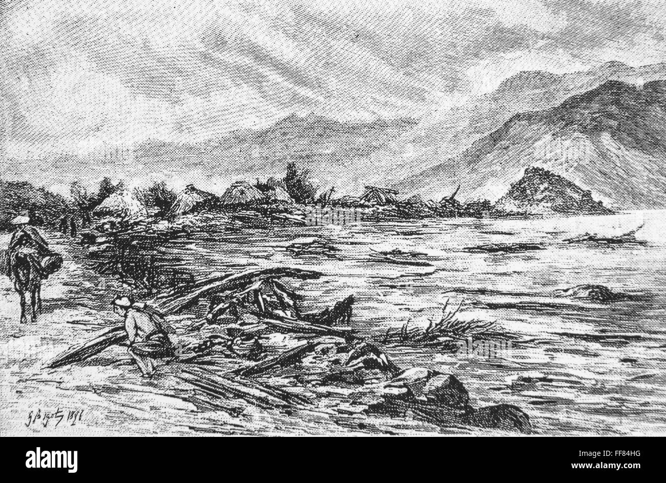 La caricatura di Georges Ferdinand Bigot (1860-1927) Ofunato dopo Sanriku tsunami. 1896. Foto Stock