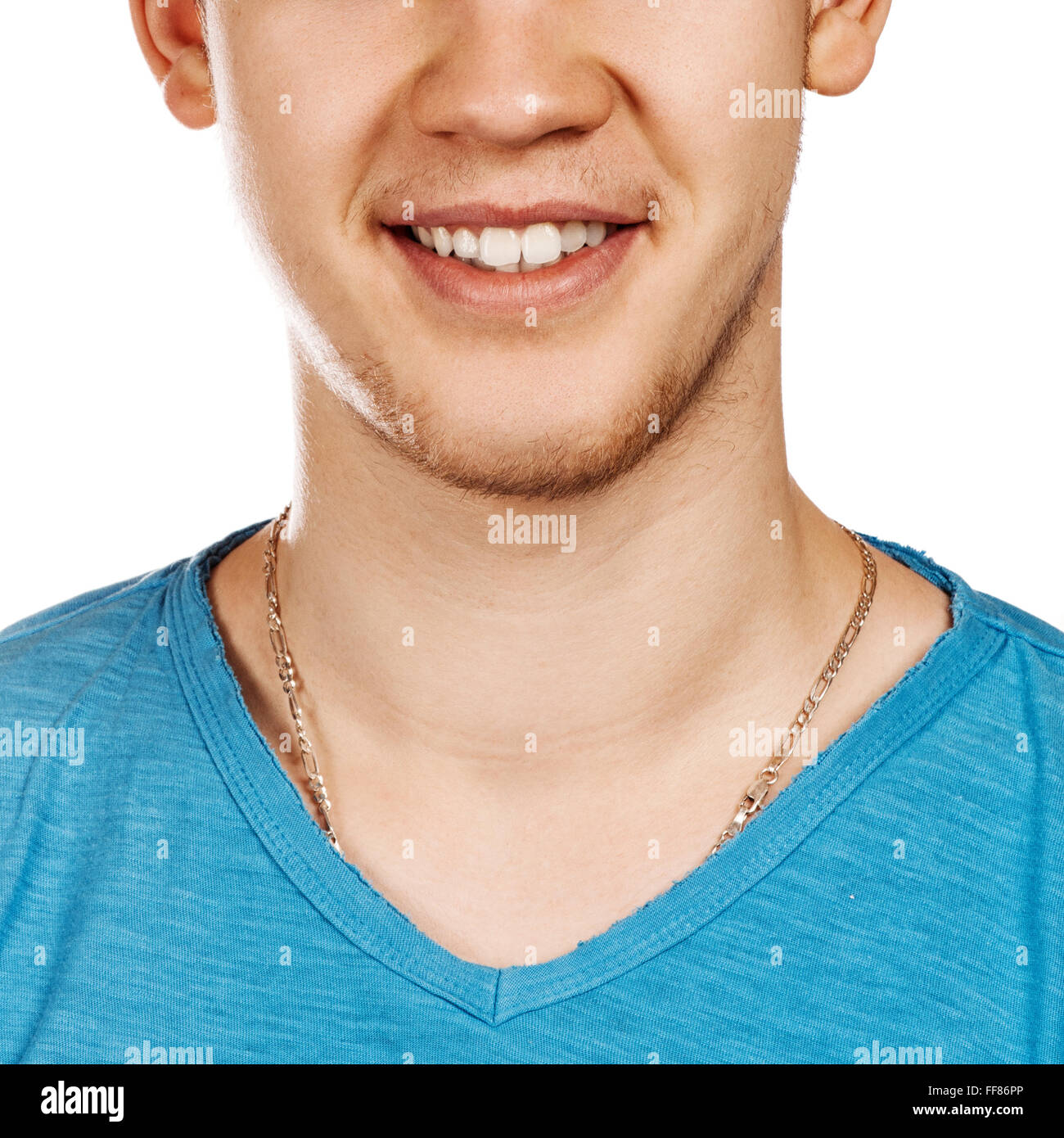 Immagine dettagliata del giovane uomo sorridente con perfetta denti bianchi Foto Stock