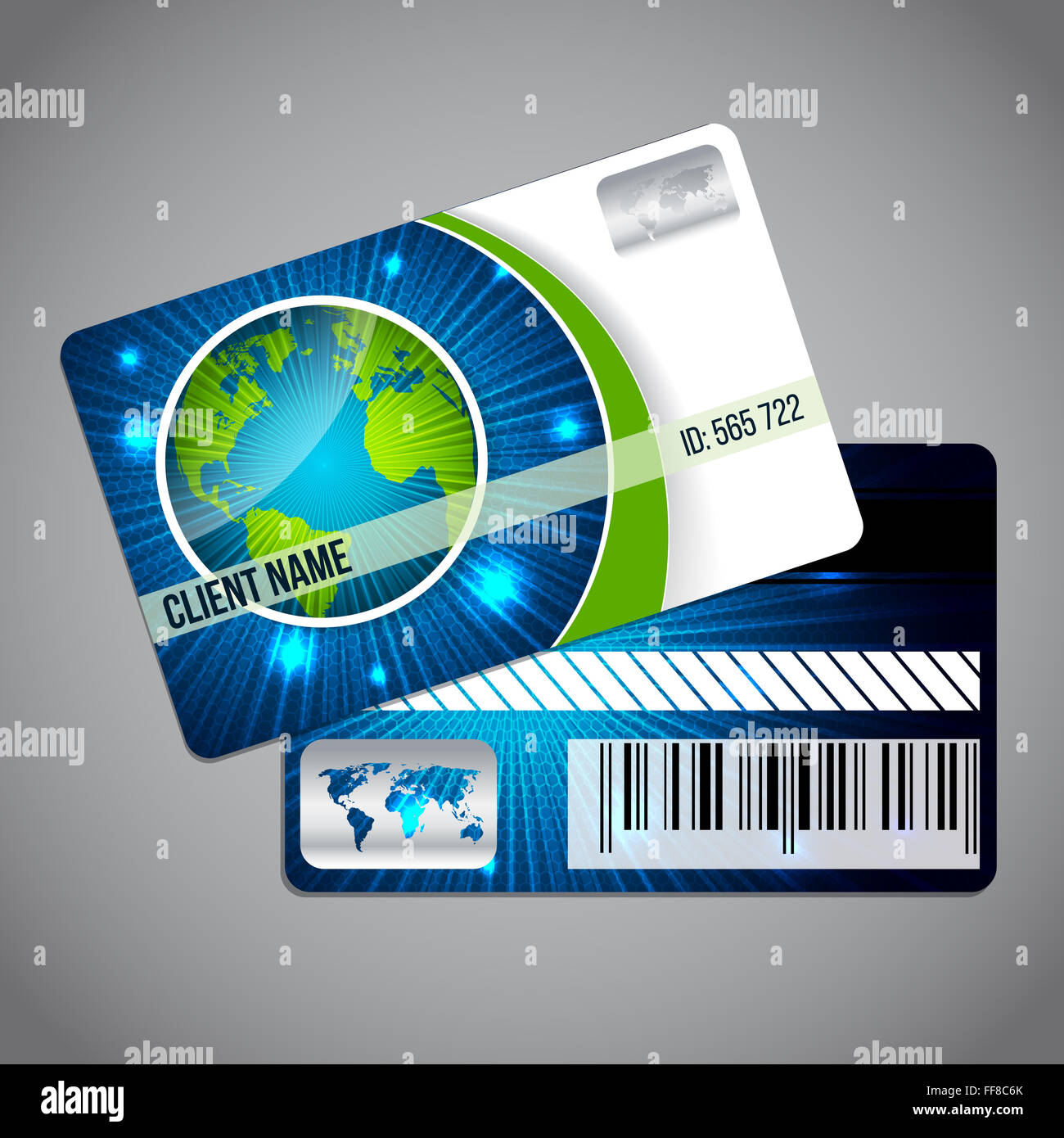Carta fedeltà del modello di progettazione con globo e blu sullo sfondo verde Foto Stock