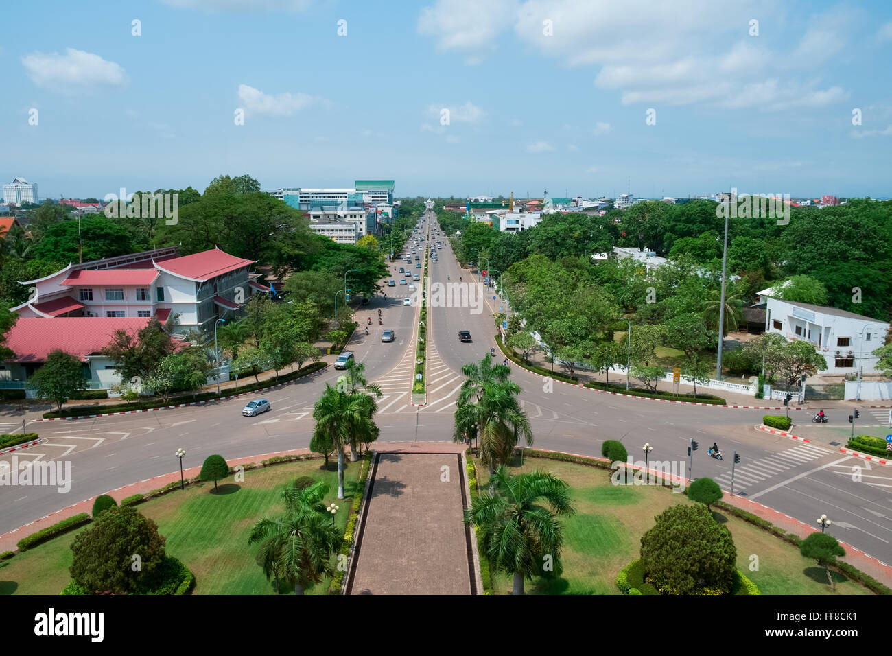 Vista aerea di Vientiane Patuxai dal monumento, Laos, sud-est asiatico Foto Stock
