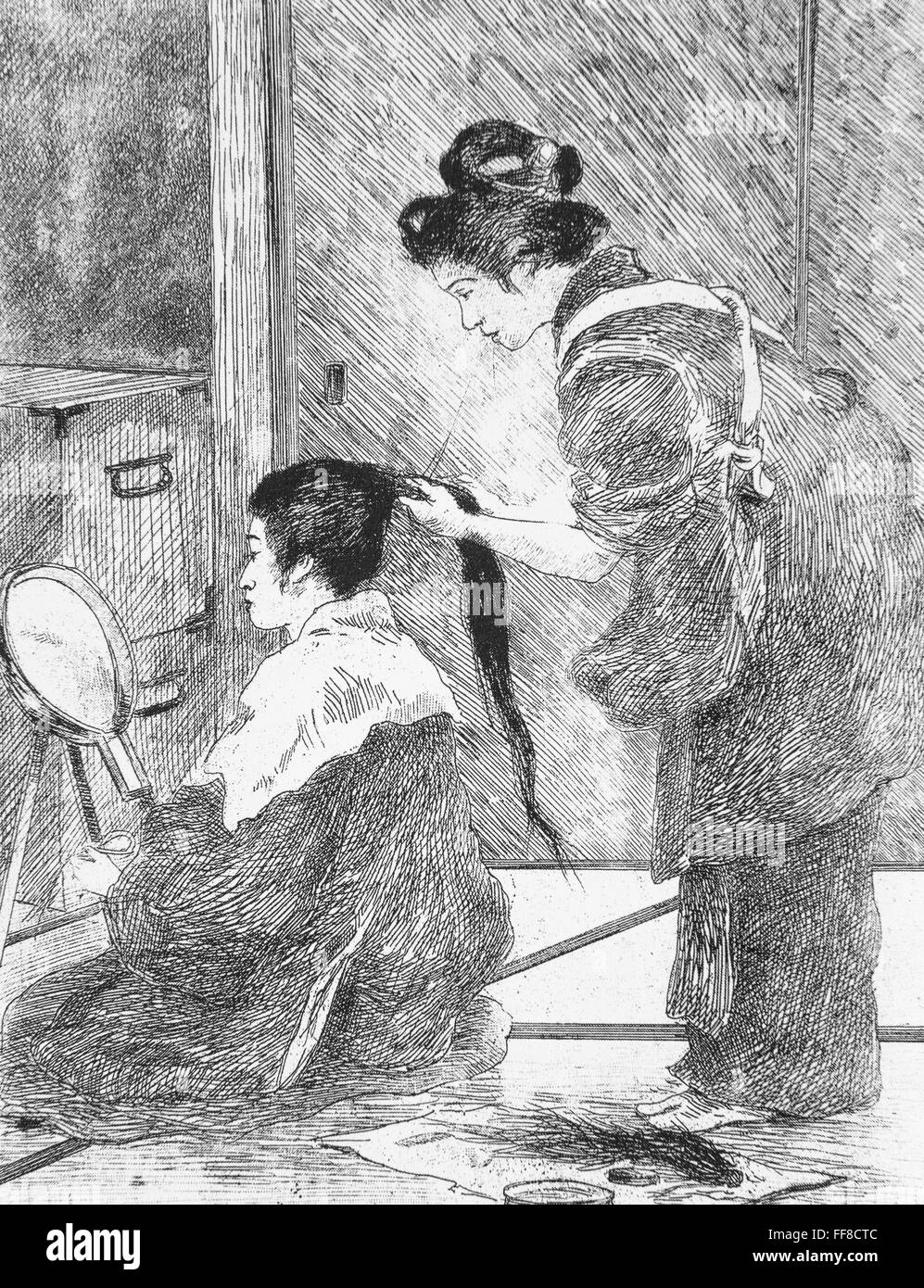 La caricatura di Georges Ferdinand Bigot (1860-1927) Parrucchiere. 1887. Foto Stock