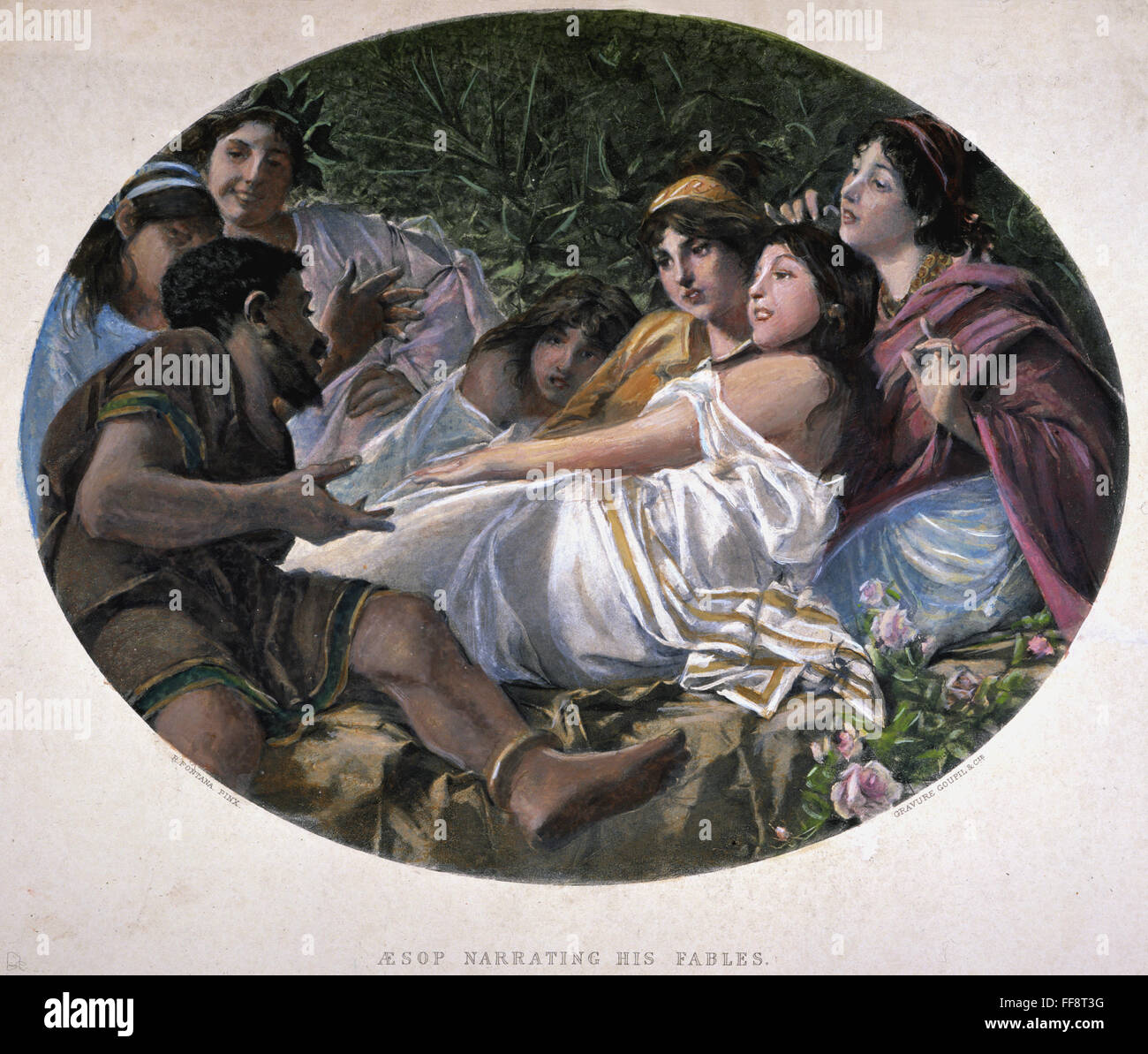 Esopo (620-560 a.C.) /nnarrating suo favole: dopo la pittura di Roberto Fontana del XIX secolo. Foto Stock