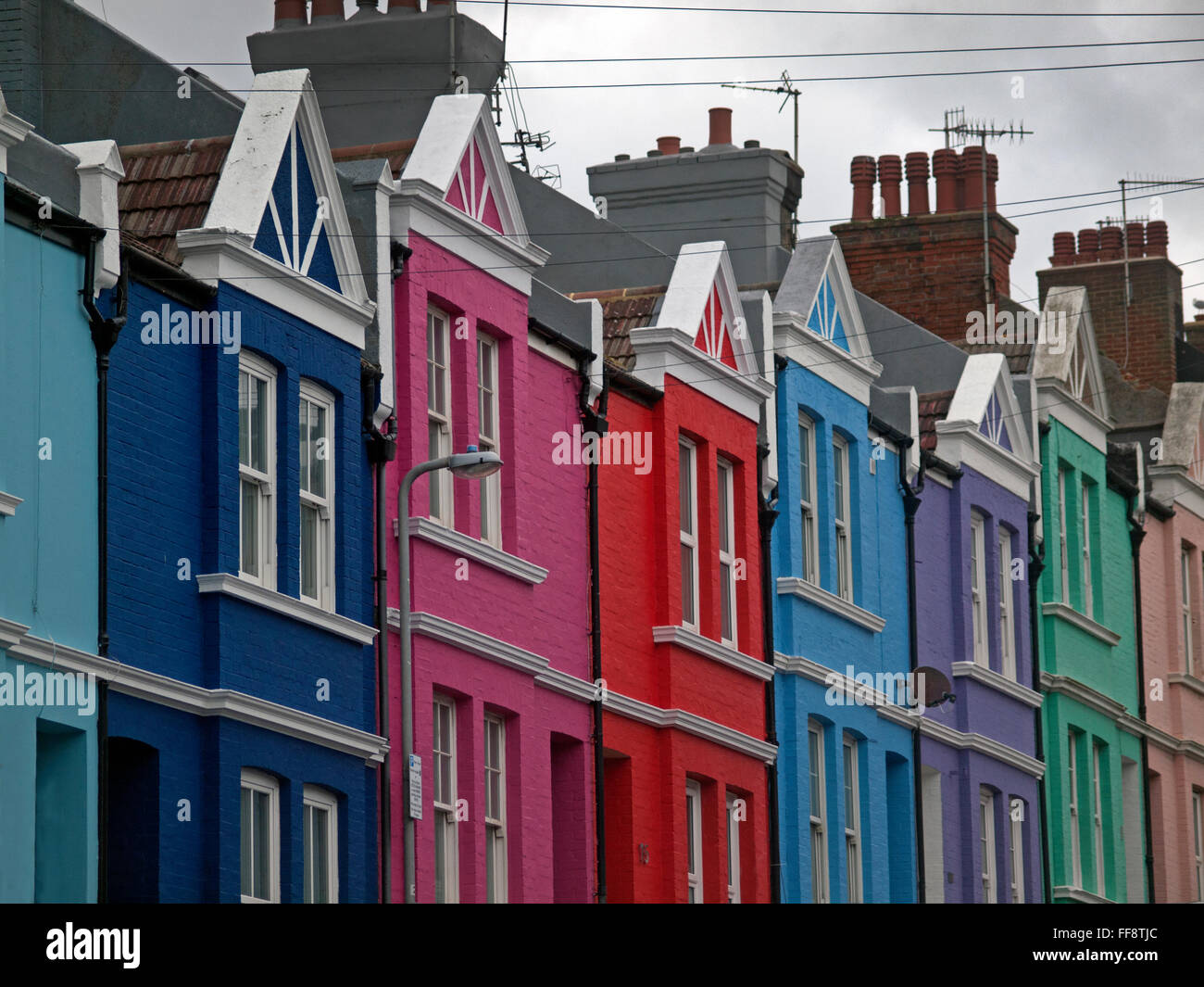 Le case colorate di Blaker Street a Brighton Foto Stock