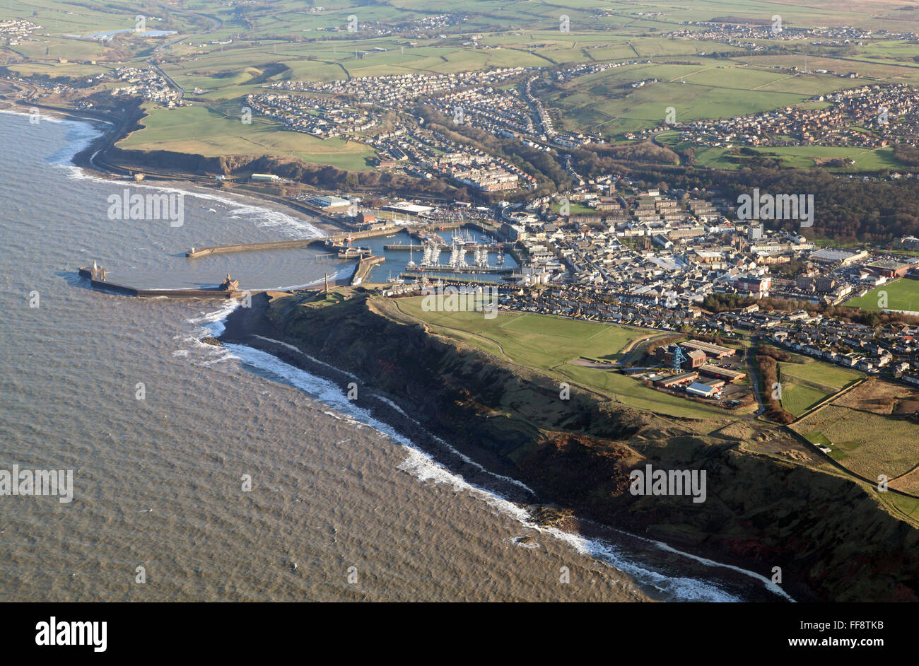 Vista aerea della costa in Cumbria a Whitehaven, Regno Unito Foto Stock