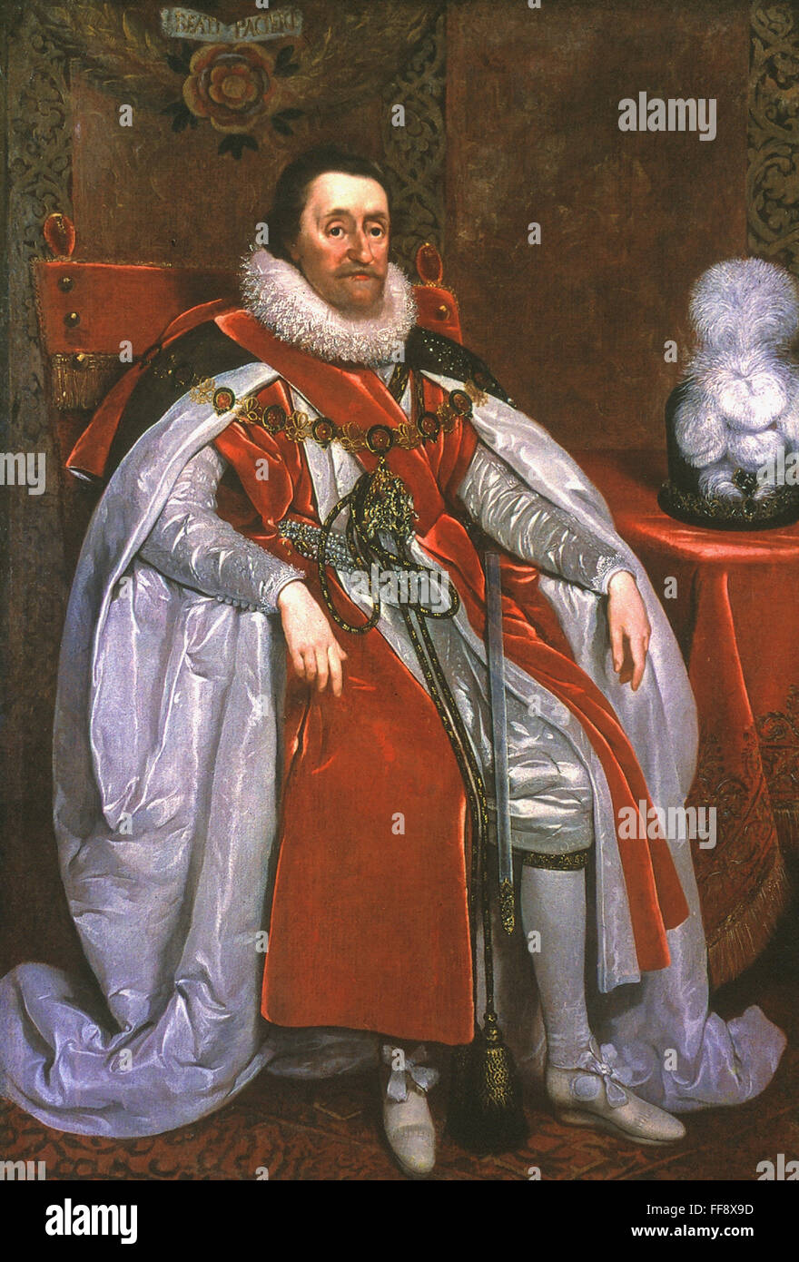 Re Giacomo I d'Inghilterra. /Schappe su tela, 1621, da Daniel Mytens. Foto Stock