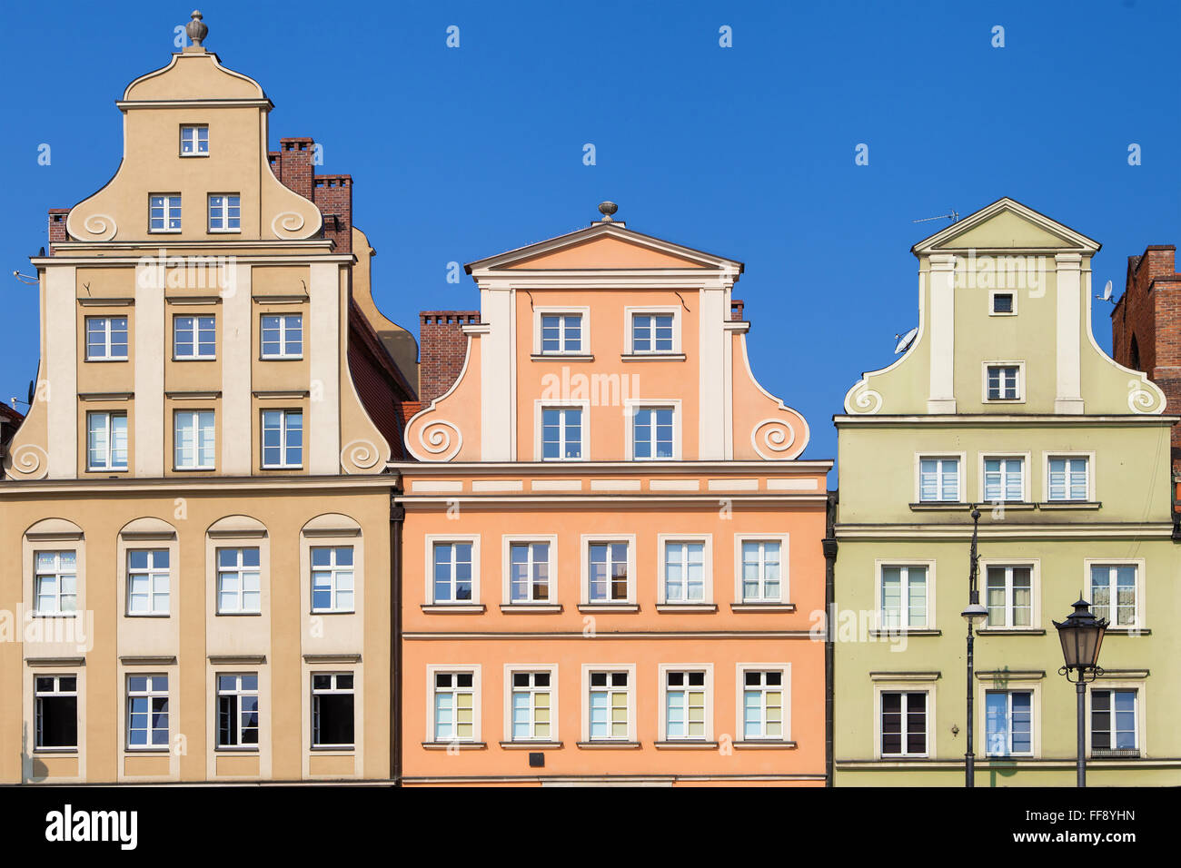 Colorate facciate barocche della Piazza del Mercato della Città Vecchia di Wroclaw, Polonia. Foto Stock
