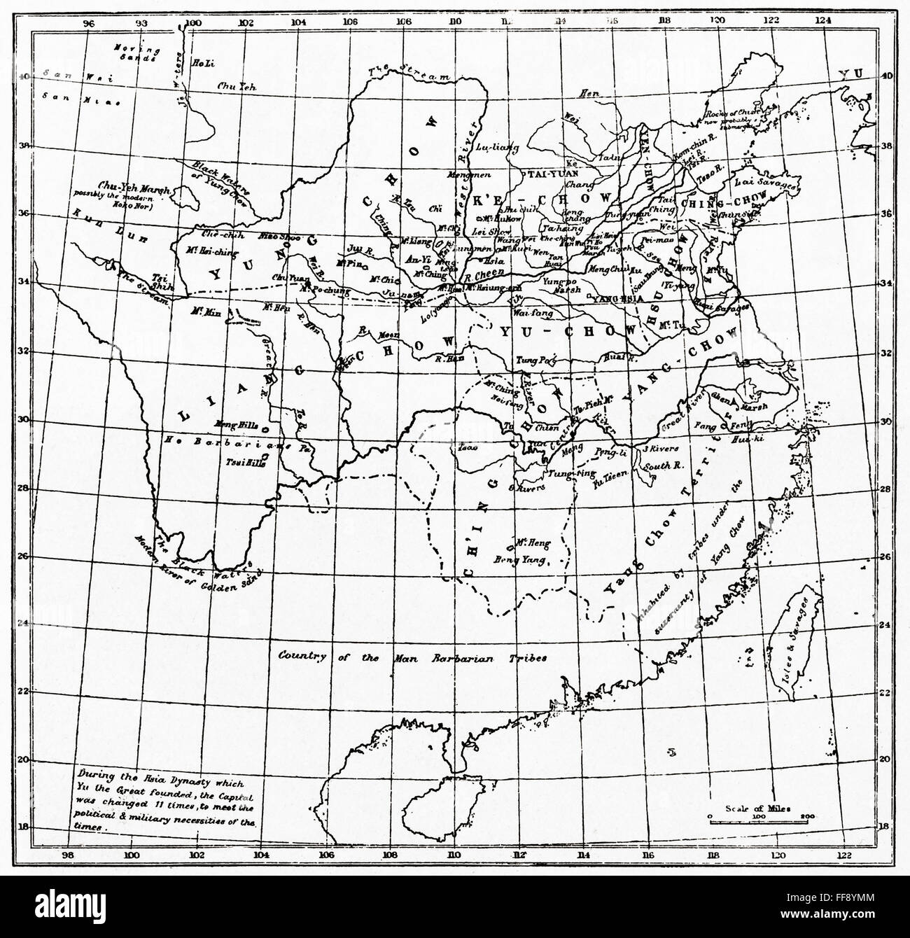 Una mappa della Cina sotto la dinastia Hsia, 2205 BC. Foto Stock