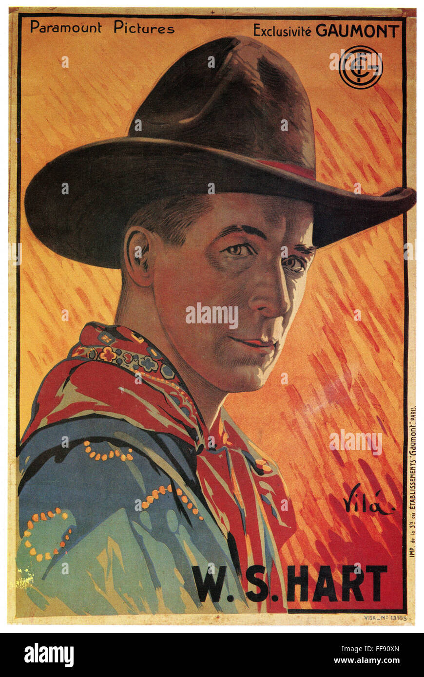 WILLIAM SURREY HART /n(1872-1946). Attore americano. Su un film francese  poster per la Gaumont, c1920, progettato da Vilß Foto stock - Alamy