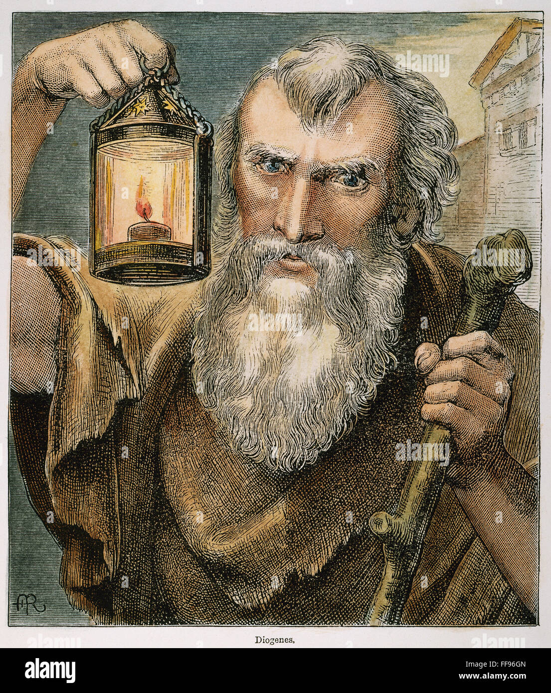 Diogene (c412-323 a.C.). /NGreek filosofo. Diogene e la sua lanterna, con  cui ha cercato un uomo onesto. Incisione su legno, xix secolo Foto stock -  Alamy