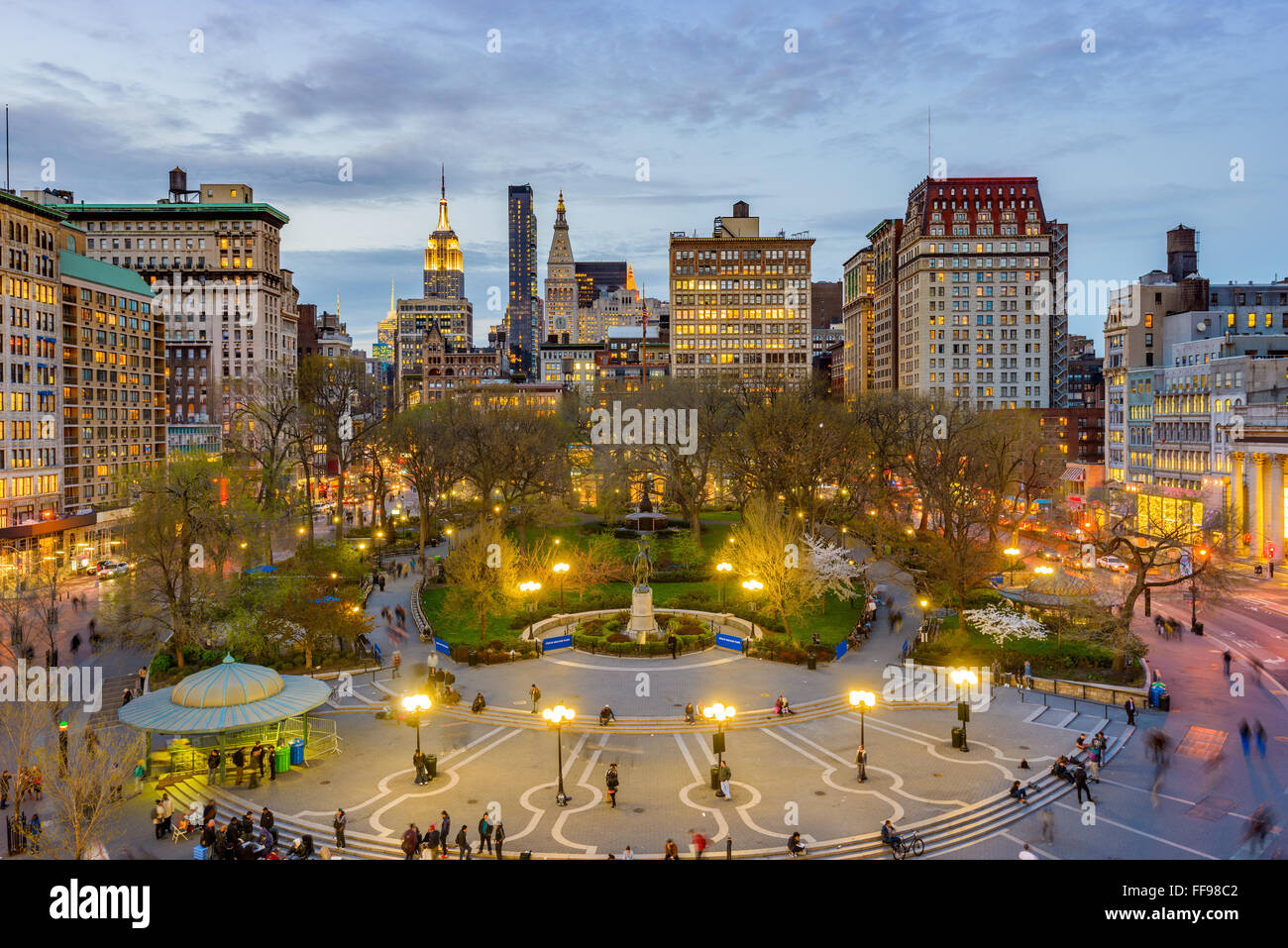 La città di New York, Stati Uniti d'America skyline di Union Square a Manhattan. Foto Stock