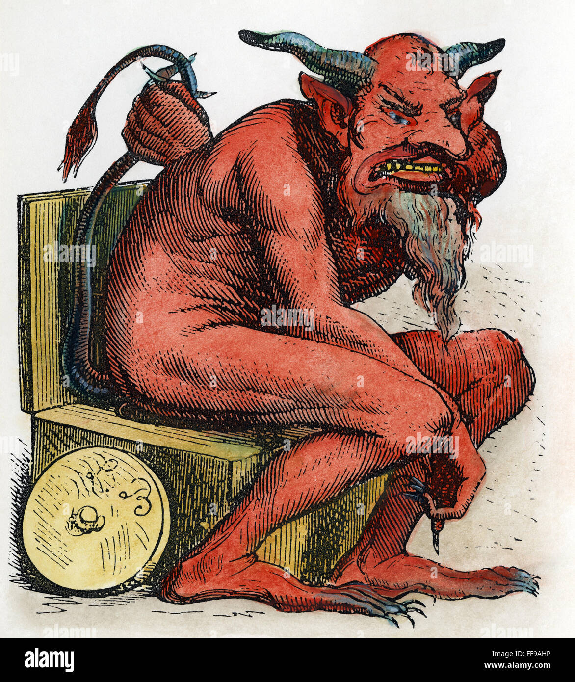 Diavolo: BELPHEGOR. /Nil demone biblica del male, adorato dai Moabiti (Numeri 25:3): incisione su legno, francese del XIX secolo. Foto Stock