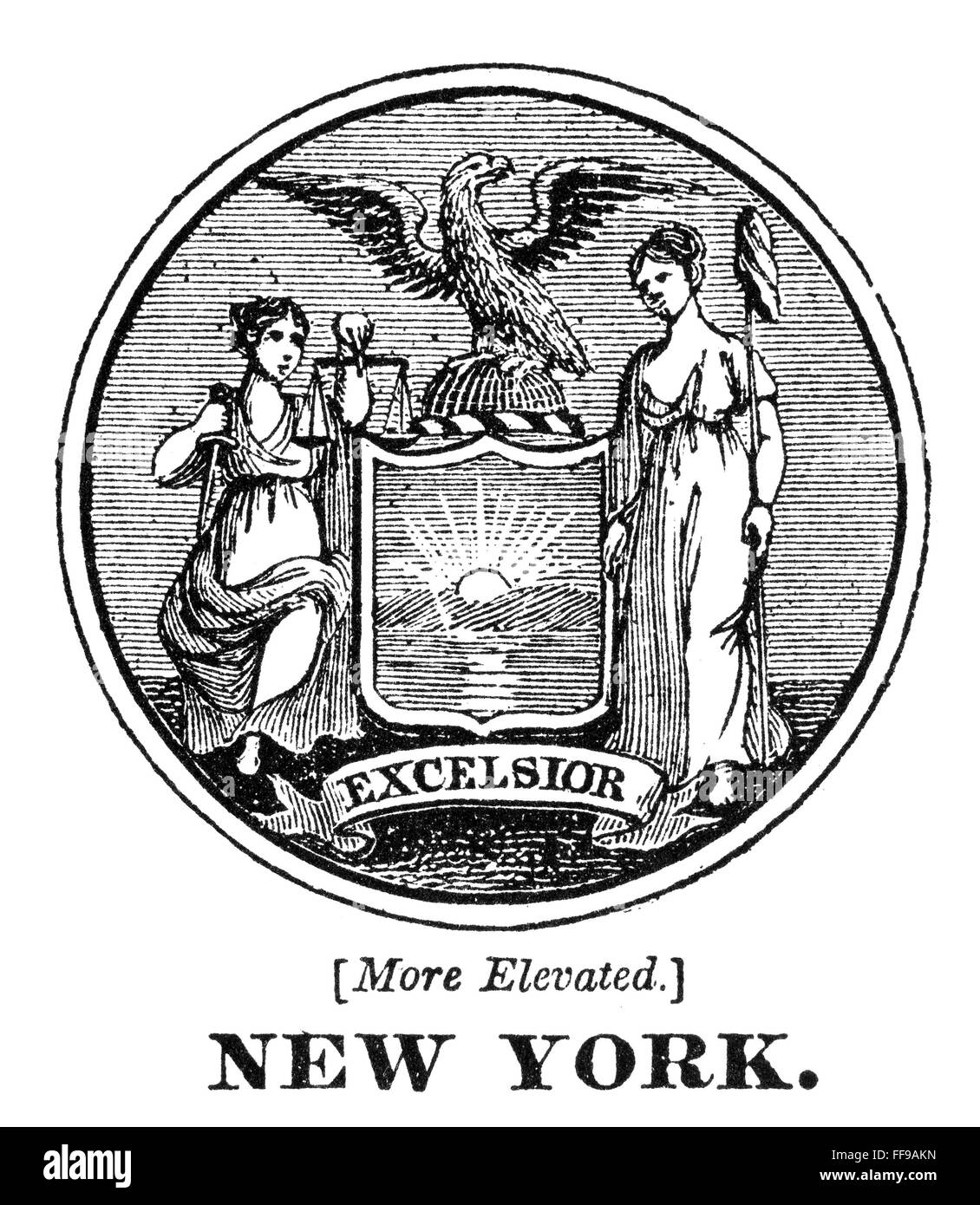 Lo stato di NEW YORK di tenuta. /Nil sigillo di New York, uno degli originali tredici membri, al tempo della Rivoluzione Americana. Foto Stock