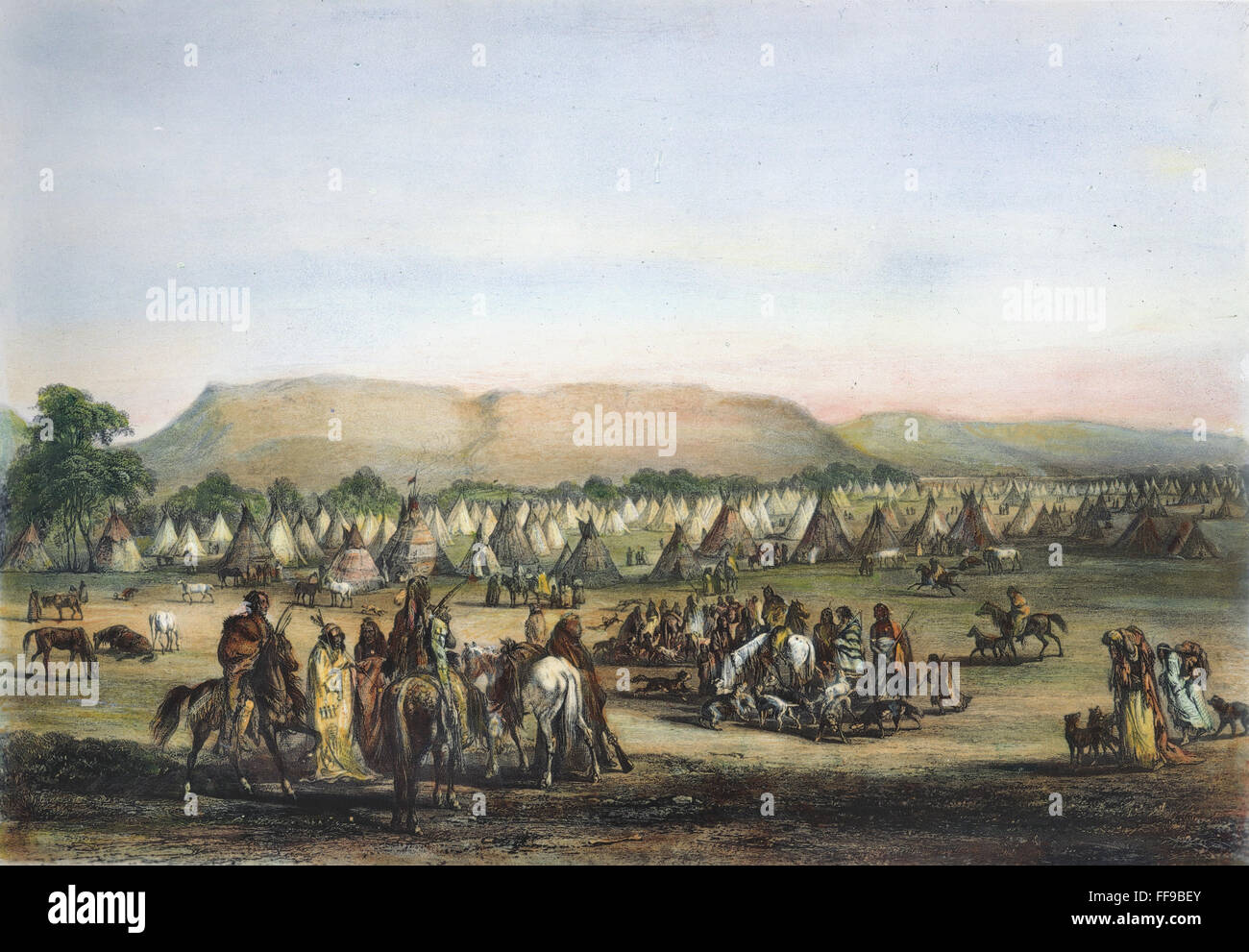 ENCAMPMENT/PIEKANN nativi americani. /NAquatint incisione, 1844, dopo Karl Bodmer. Foto Stock