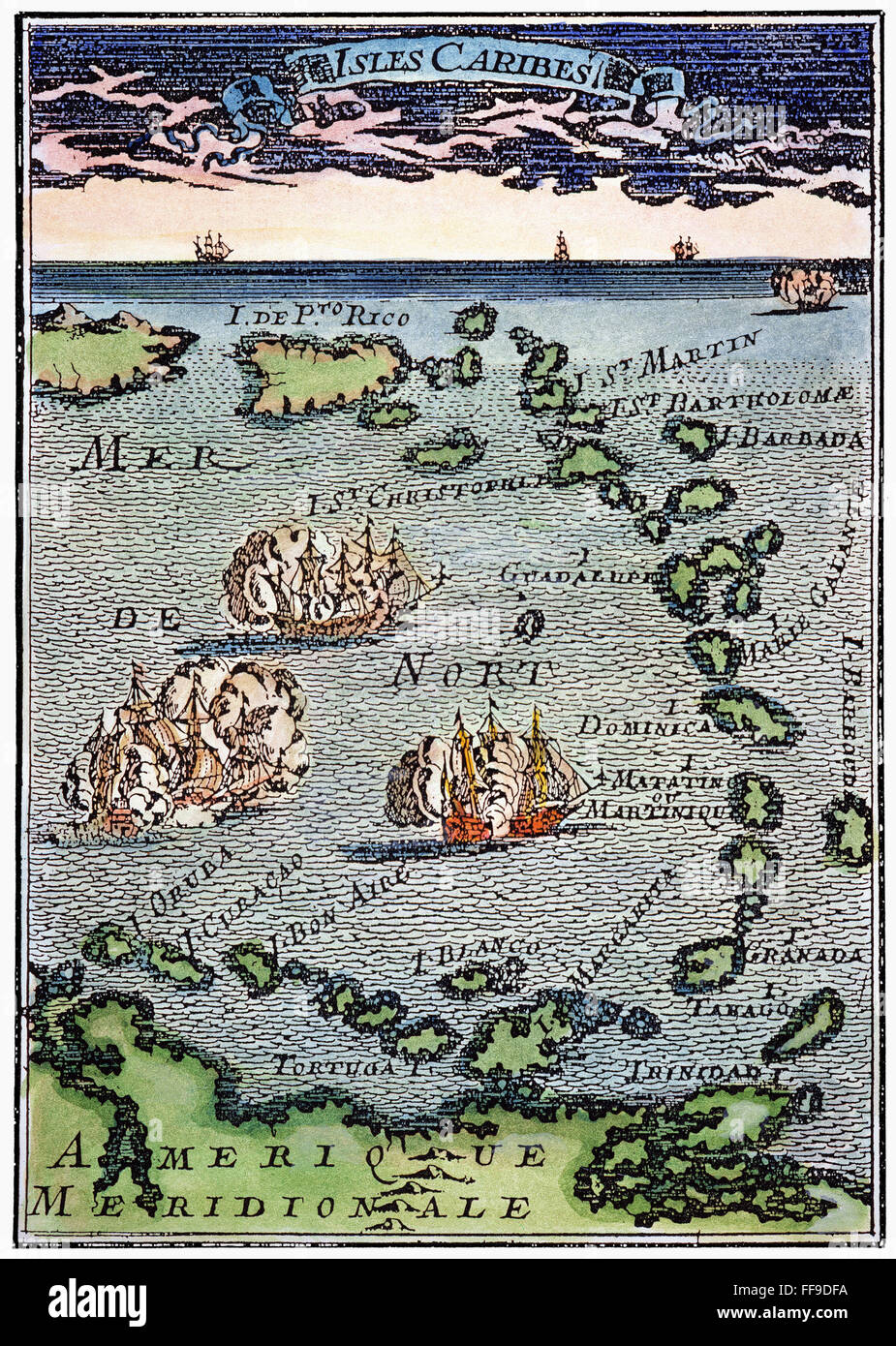 Mappa dei Caraibi, c1688. /NA mappa delle isole dei Caraibi. Xilografia, francese, c1688. Foto Stock