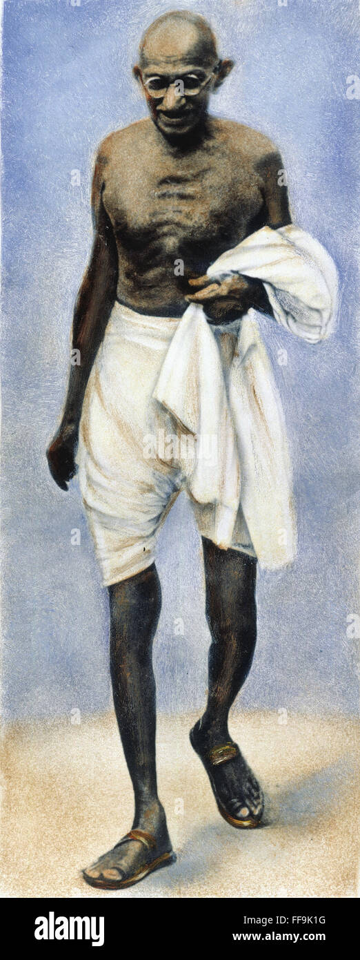 MOHANDAS GANDHI (1869-1948). /NIndian nazionalista e leader spirituale. Olio Sopra una fotografia. Foto Stock