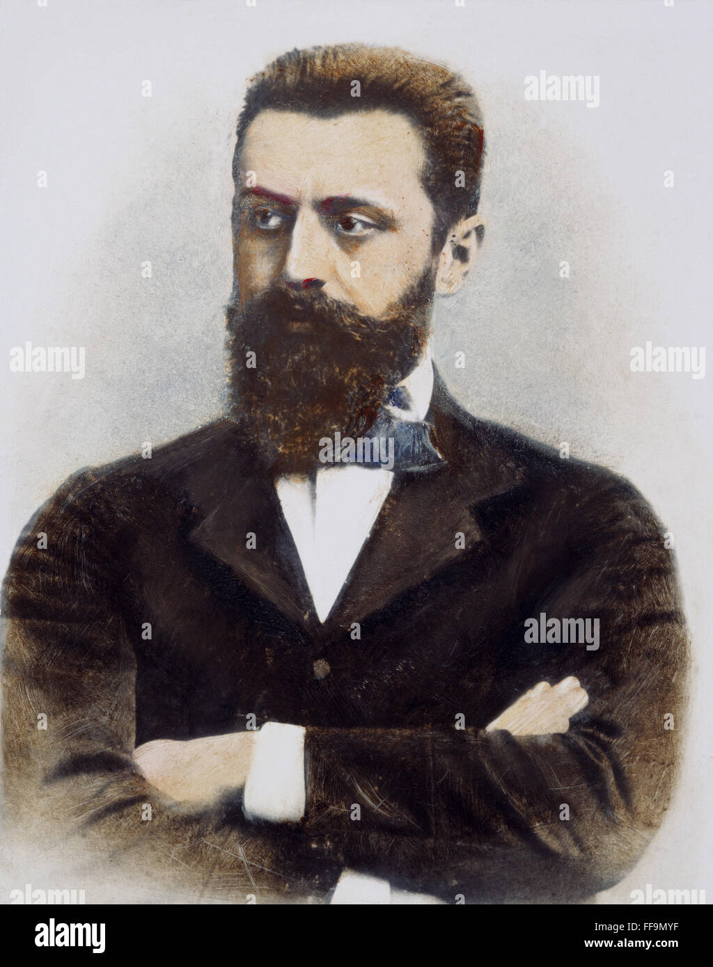 THEODOR HERZL (1860-1904). /NHungarian leader sionista. Olio Sopra una fotografia, n.d. Foto Stock