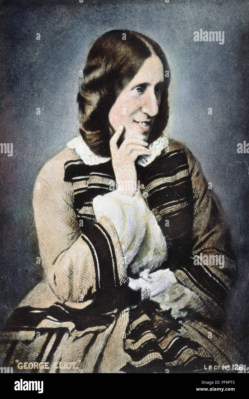 GEORGE ELIOT (1819-1880). /NNee Mary Ann Evans croce. Olio Sopra una fotografia, n.d. Foto Stock