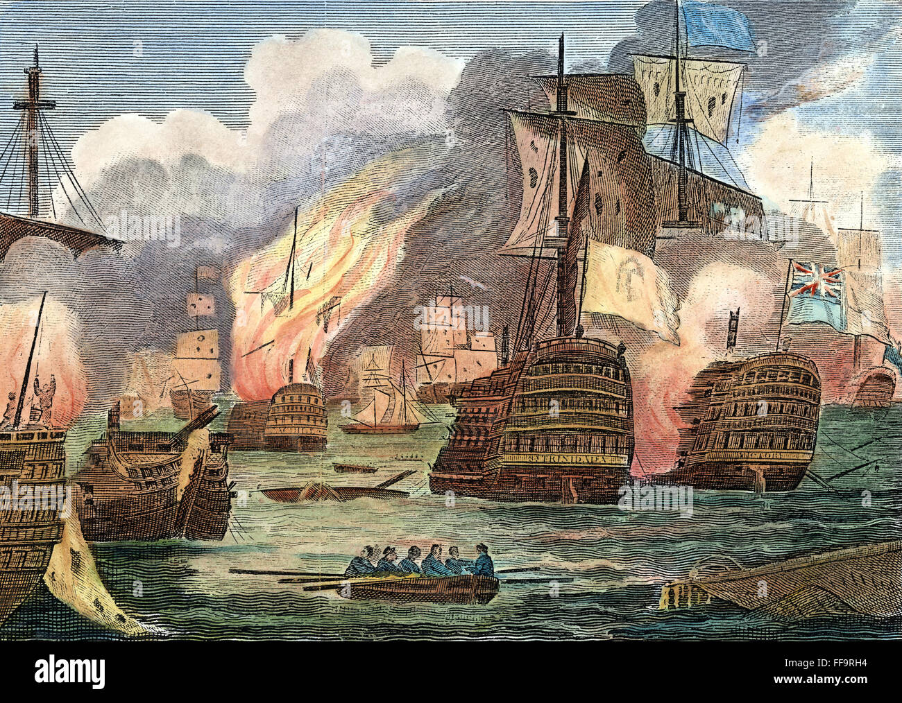 Battaglia di Trafalgar, 1805. /Nil Battaglia di Trafalgar, 21 ottobre 1805. Incisione in acciaio, inglese, 1813. Foto Stock