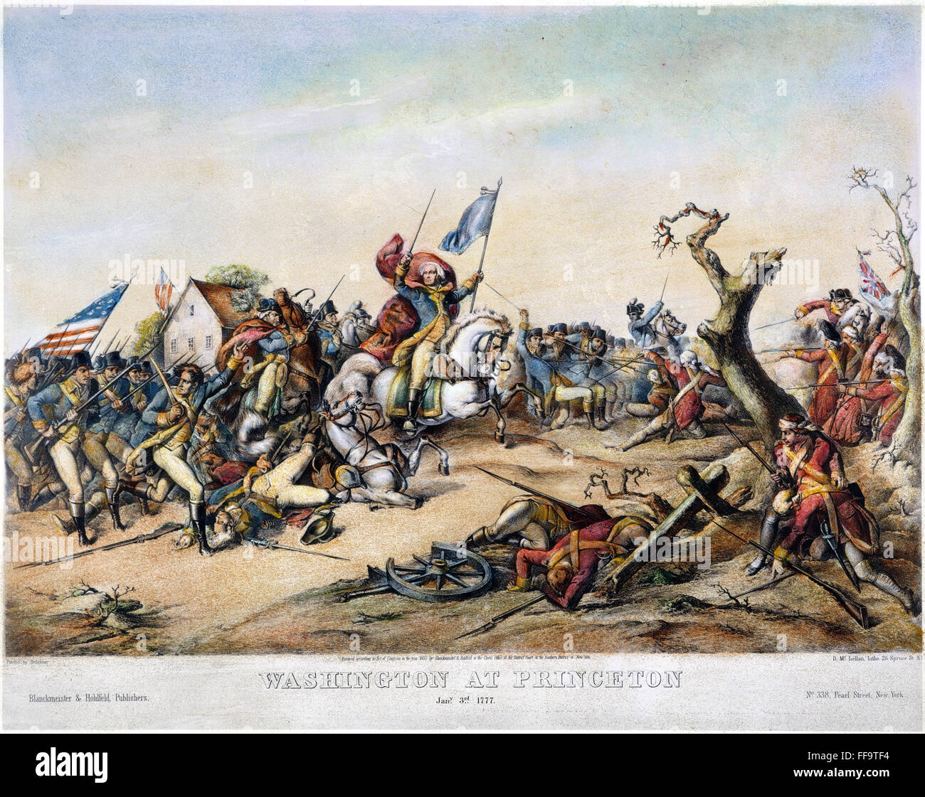 PRINCETON: Washington. /NGeneral George Washington nella battaglia di Princeton, New Jersey, 3 gennaio 1777. Litografia, American, 1853. Foto Stock