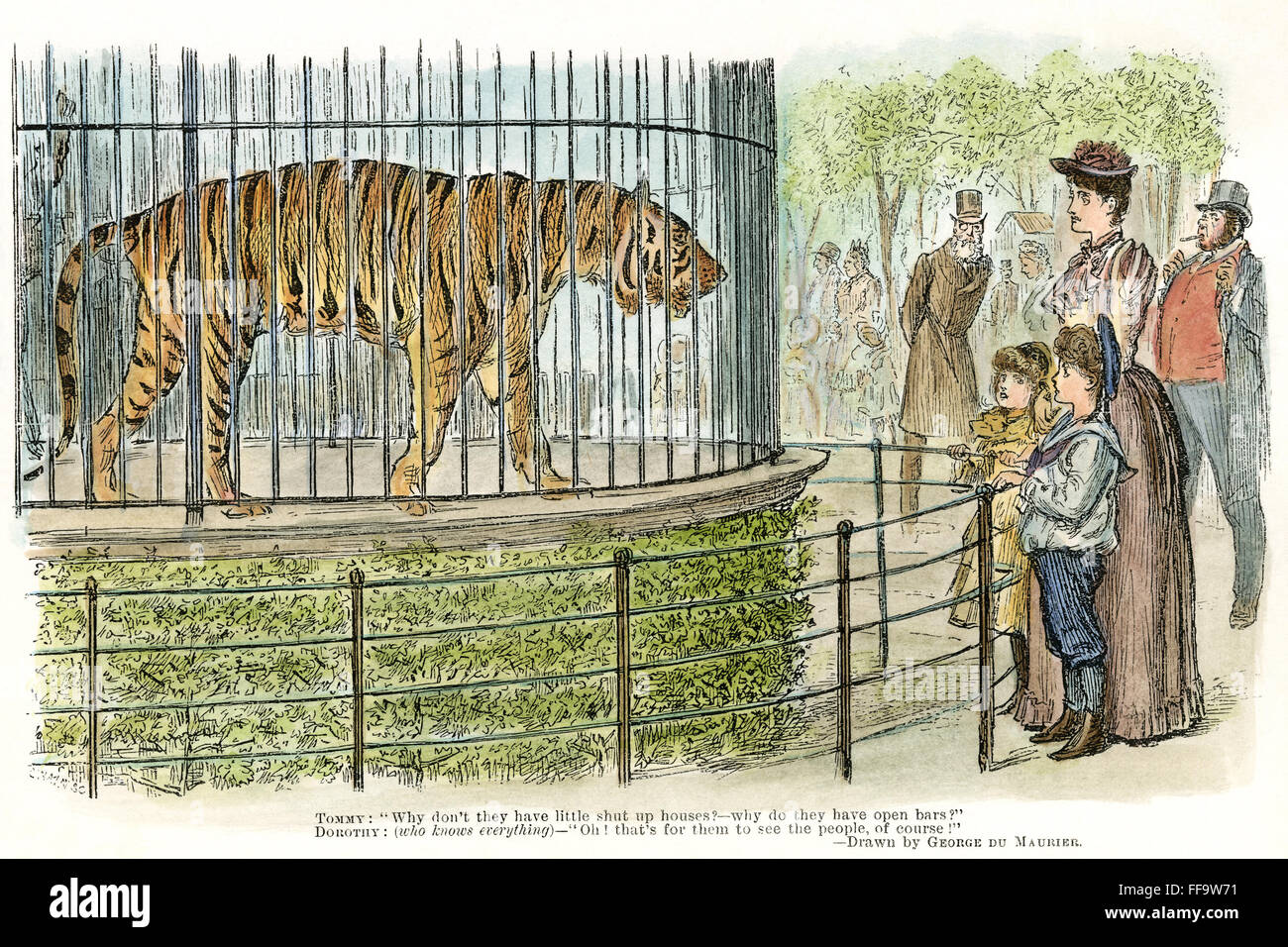 Il giardino zoologico, 1891. /NVisitors per i giardini zoologici in London Regent's Park. La linea di incisione, 1891, dopo George Du Maurier (1834-1896). Foto Stock